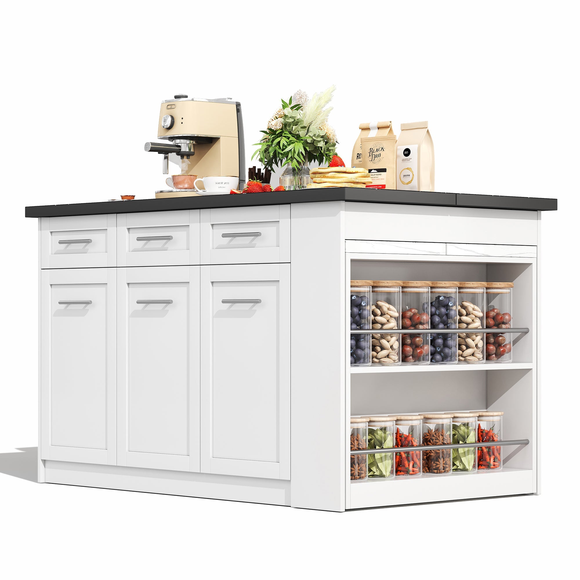 Logidon keukeneiland 150x96 cm wit met marmeren blad uitschuifbare eettafel