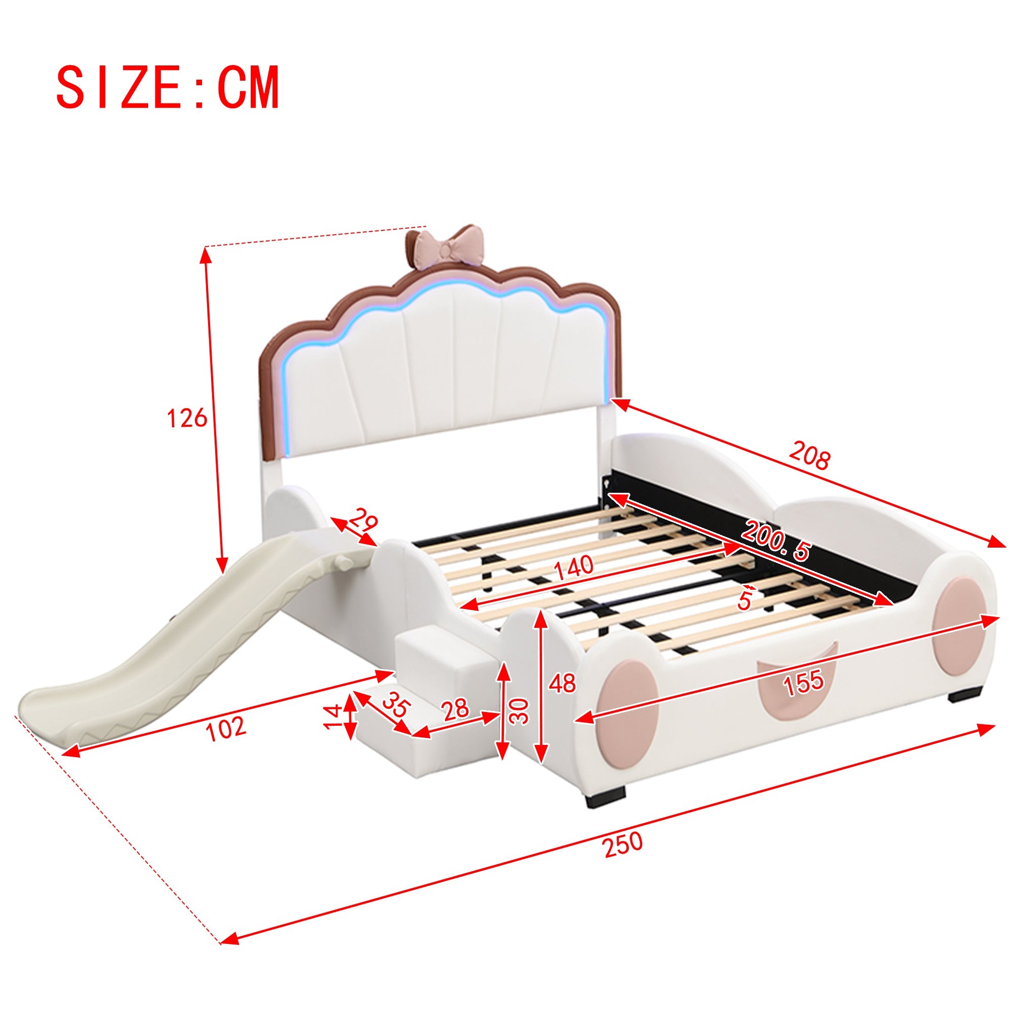 Logidon 90x200 cm vlinderbed met LED-kleurverandering roze wit