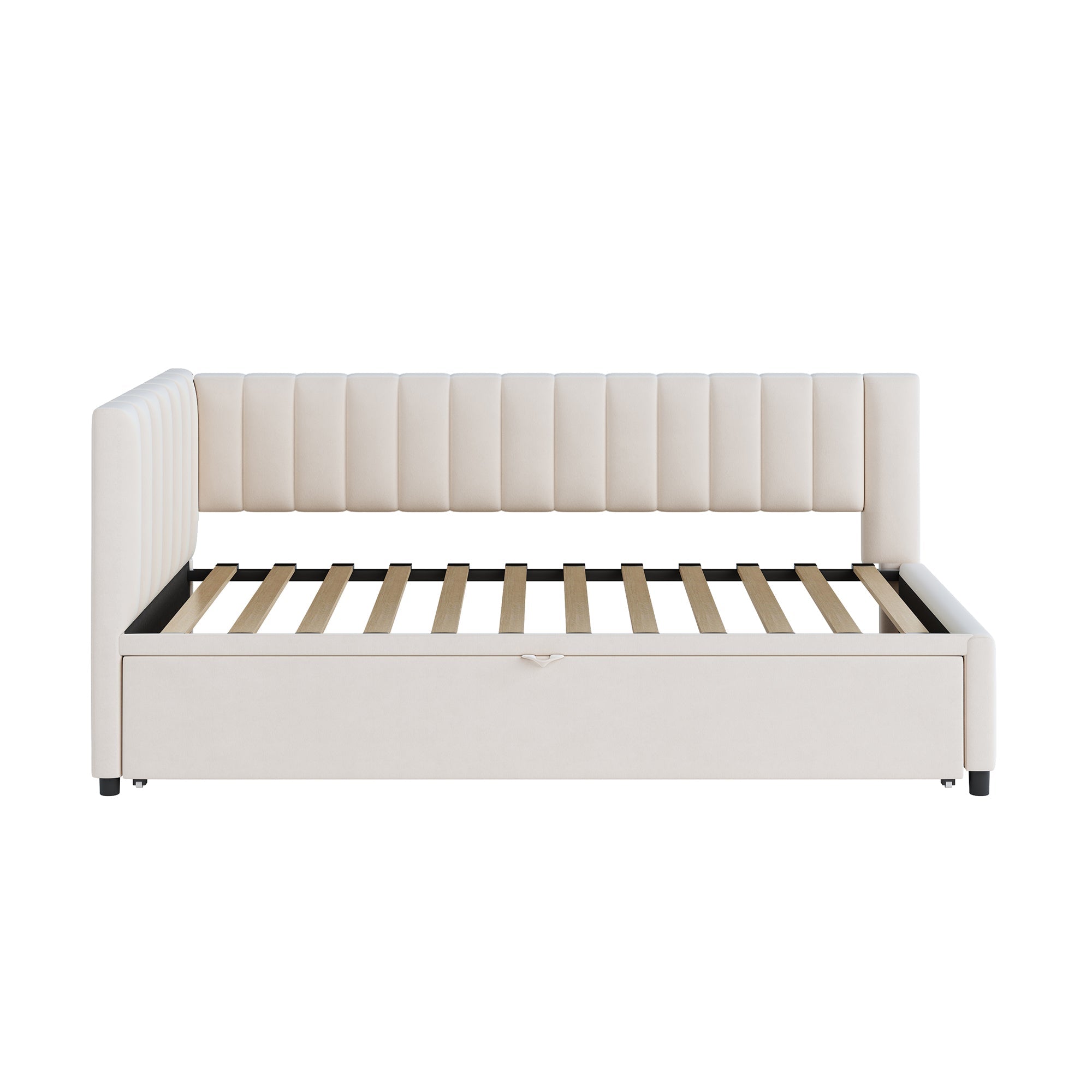 Logidon sofa bed L-shape beige velvet pull-out bed 90/180x200