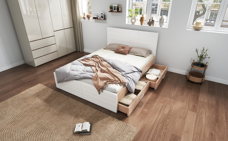 Logidon tweepersoonsbed 160x200 cm wit eiken met lattenbodem en 2 lades