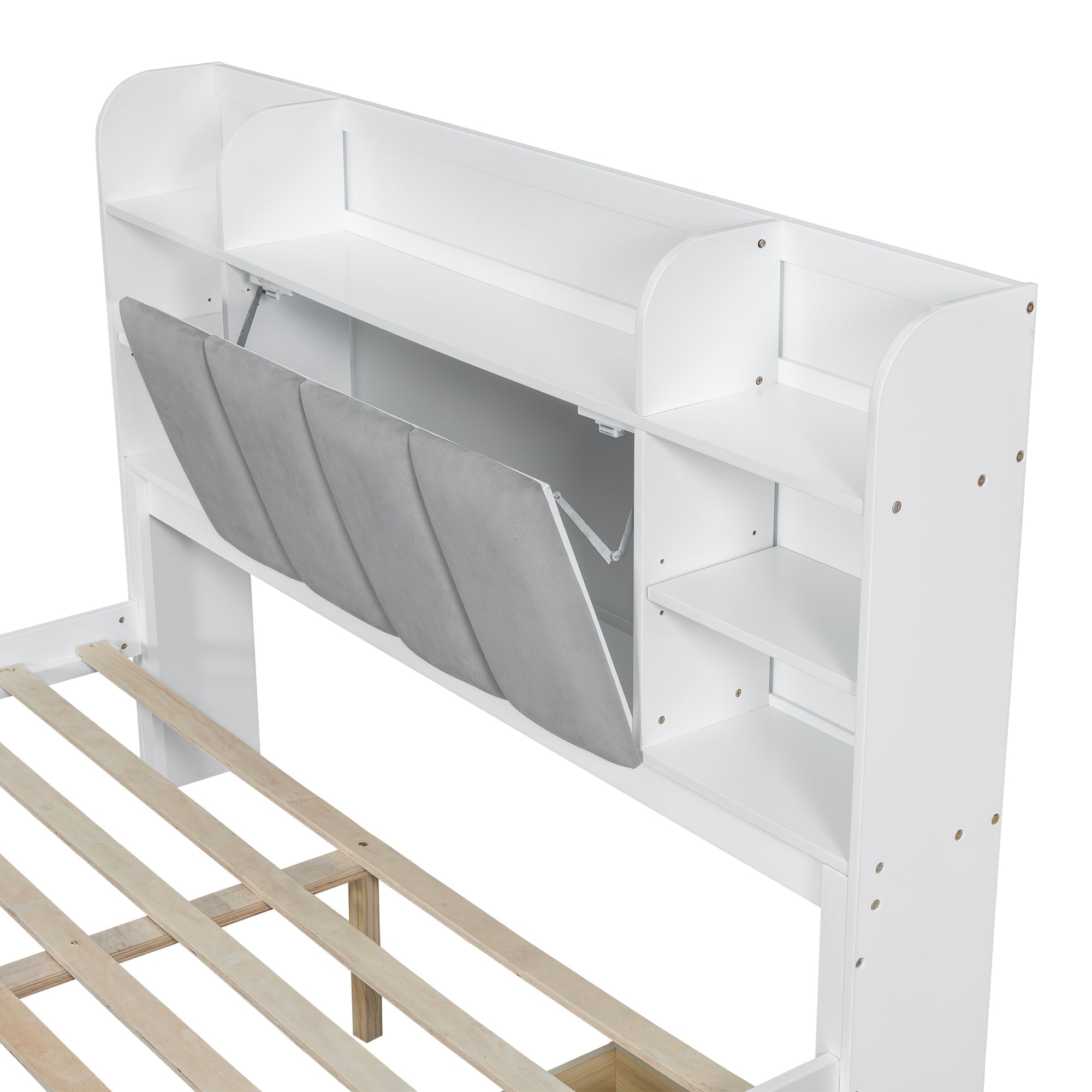 Logidon tweepersoonsbed 160x200 witgrijs, open plank en drie lades
