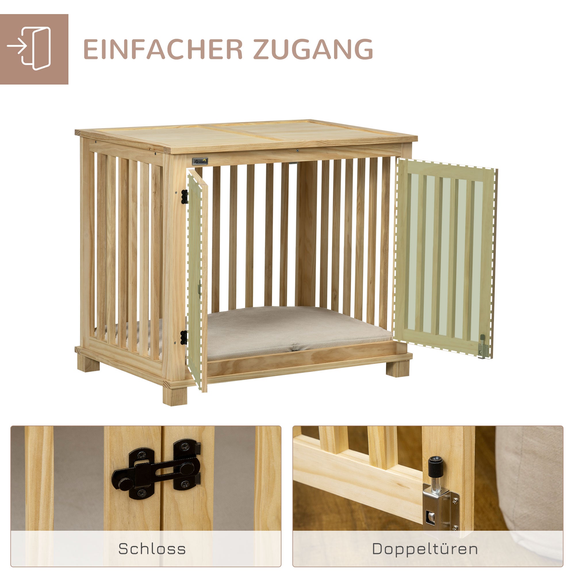 Logidon hondenkooi naturel hout crème wit 82,5×57×72 cm met kussen