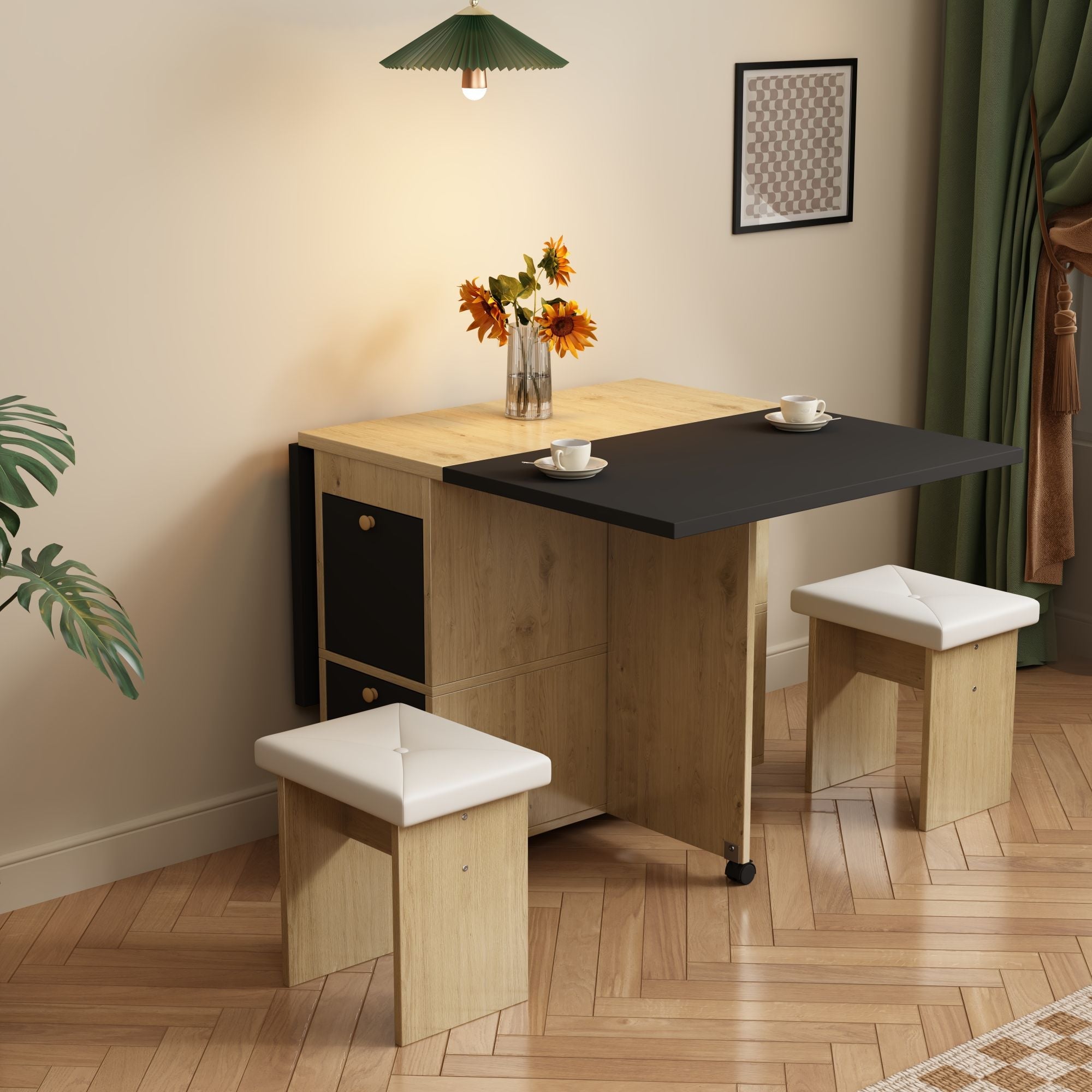 Logidon Eettafelset Wit Eiken Zwart Uitschuifbare Tafel 4 Stoelen