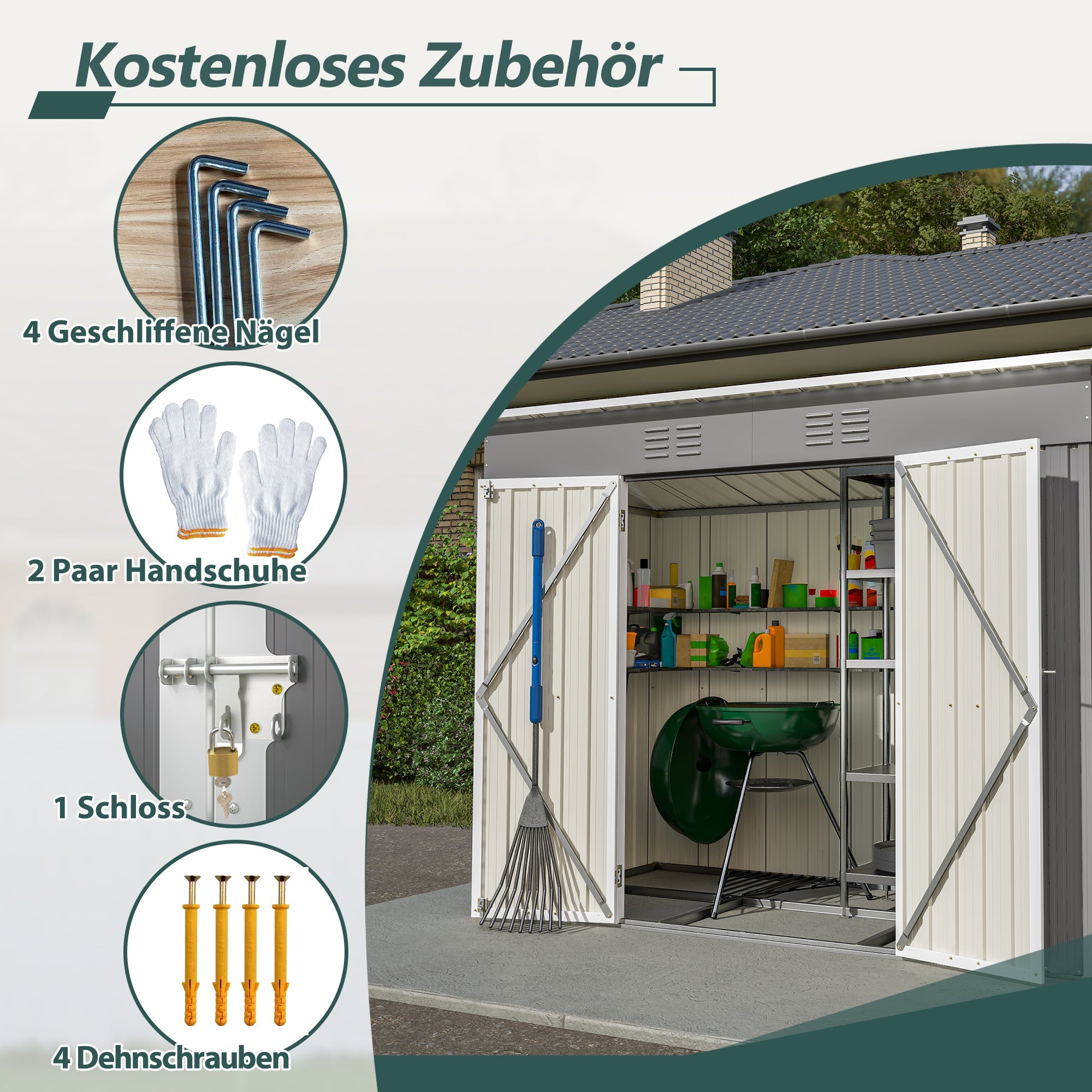 Logidon 8x4 Ft metalen gereedschapsschuur grijs met fundering weerbestendig