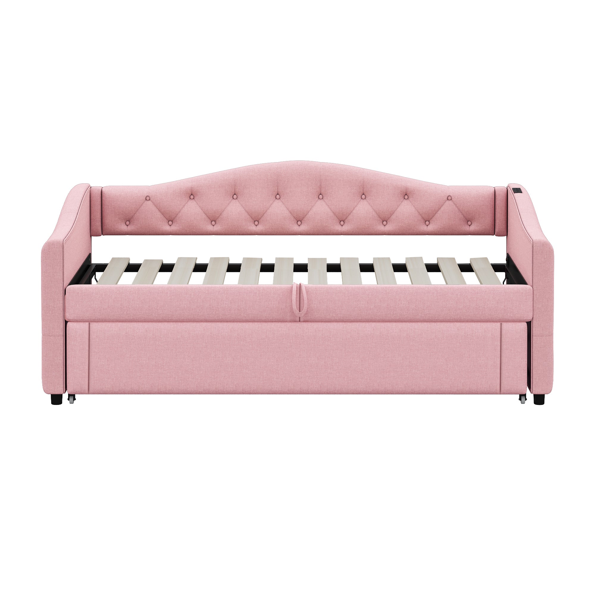 Logidon gestoffeerde slaapbank 90x200 roze linnen USB-aansluiting