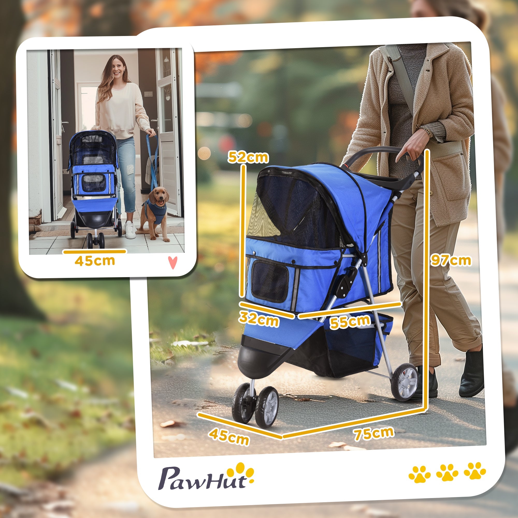 Logidon hondenbuggy blauw, gemakkelijk opvouwbaar tot 10 kg, ideaal voor uitstapjes