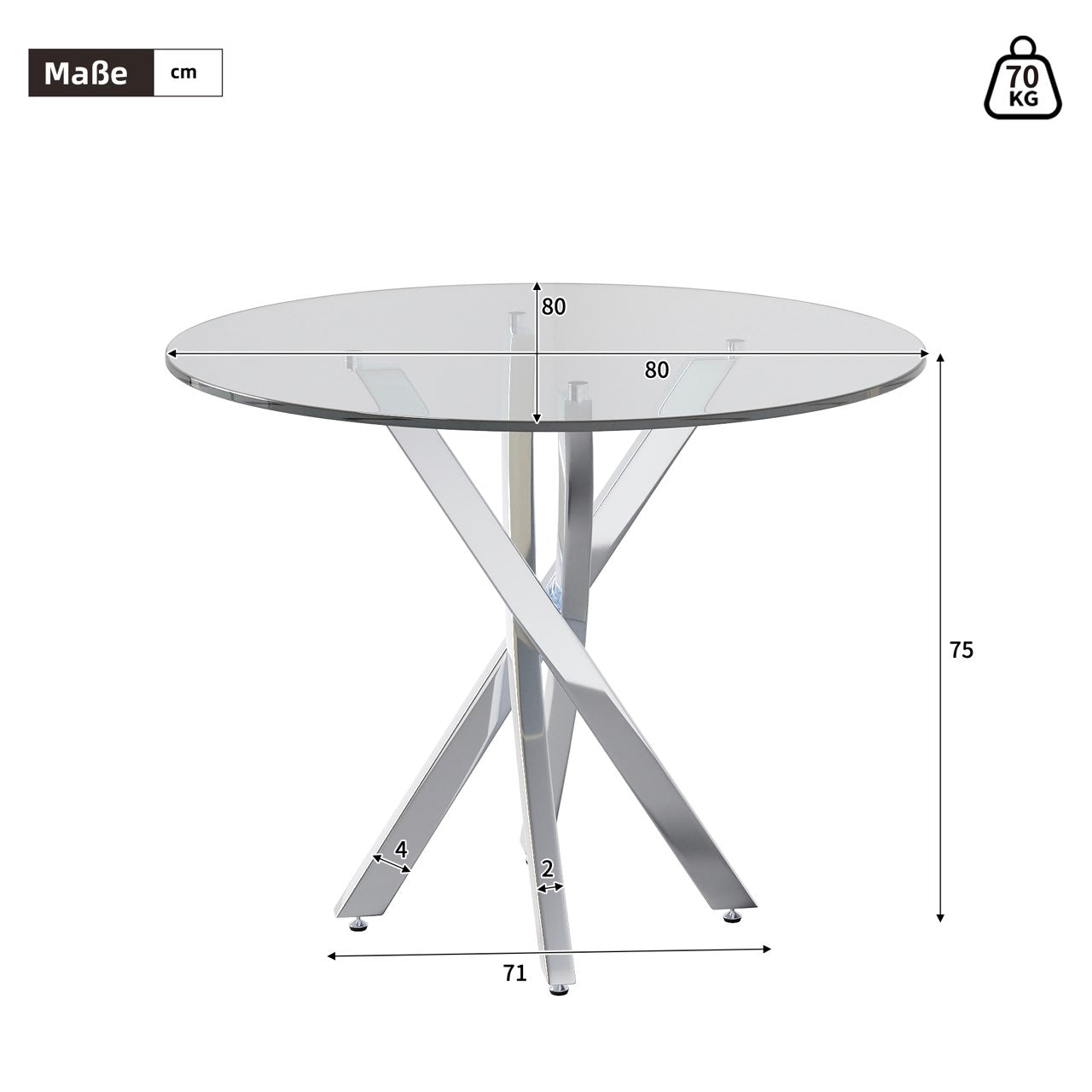 Logidon ronde eettafel glazen blad 80x80cm zilver modern design