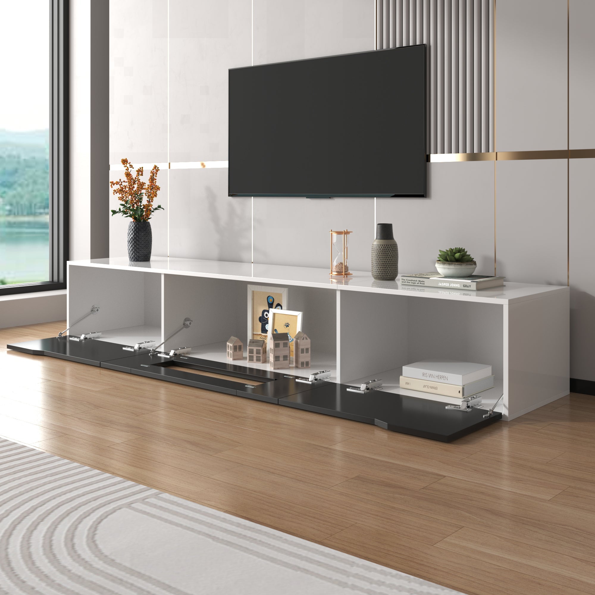 Logidon hoogglans TV-meubel wit met kleurwisselende LED 180 x 35 x 30 cm