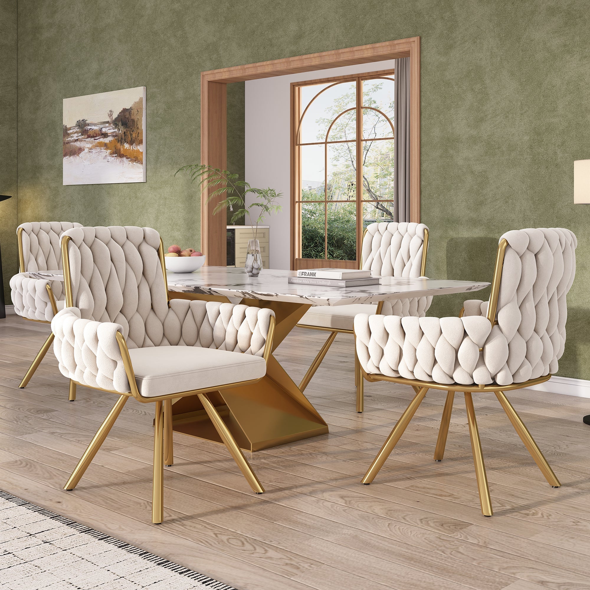 Logidon Velvet Dining Room Chairs Beige Set of 4 Luxurious Swivel Chairs