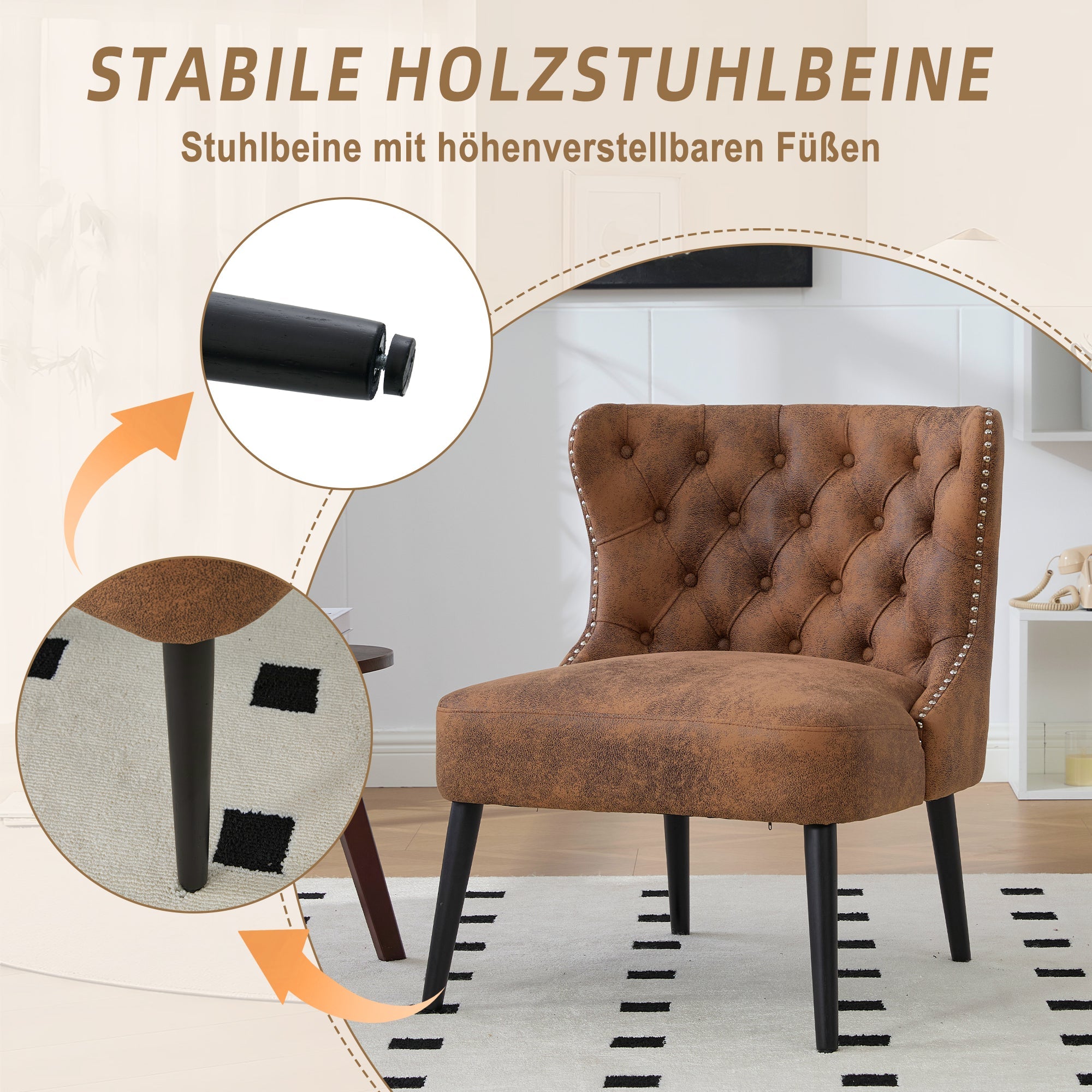 Logidon Tech stoffen fauteuil zonder armknop en klinknagels koffiebruin