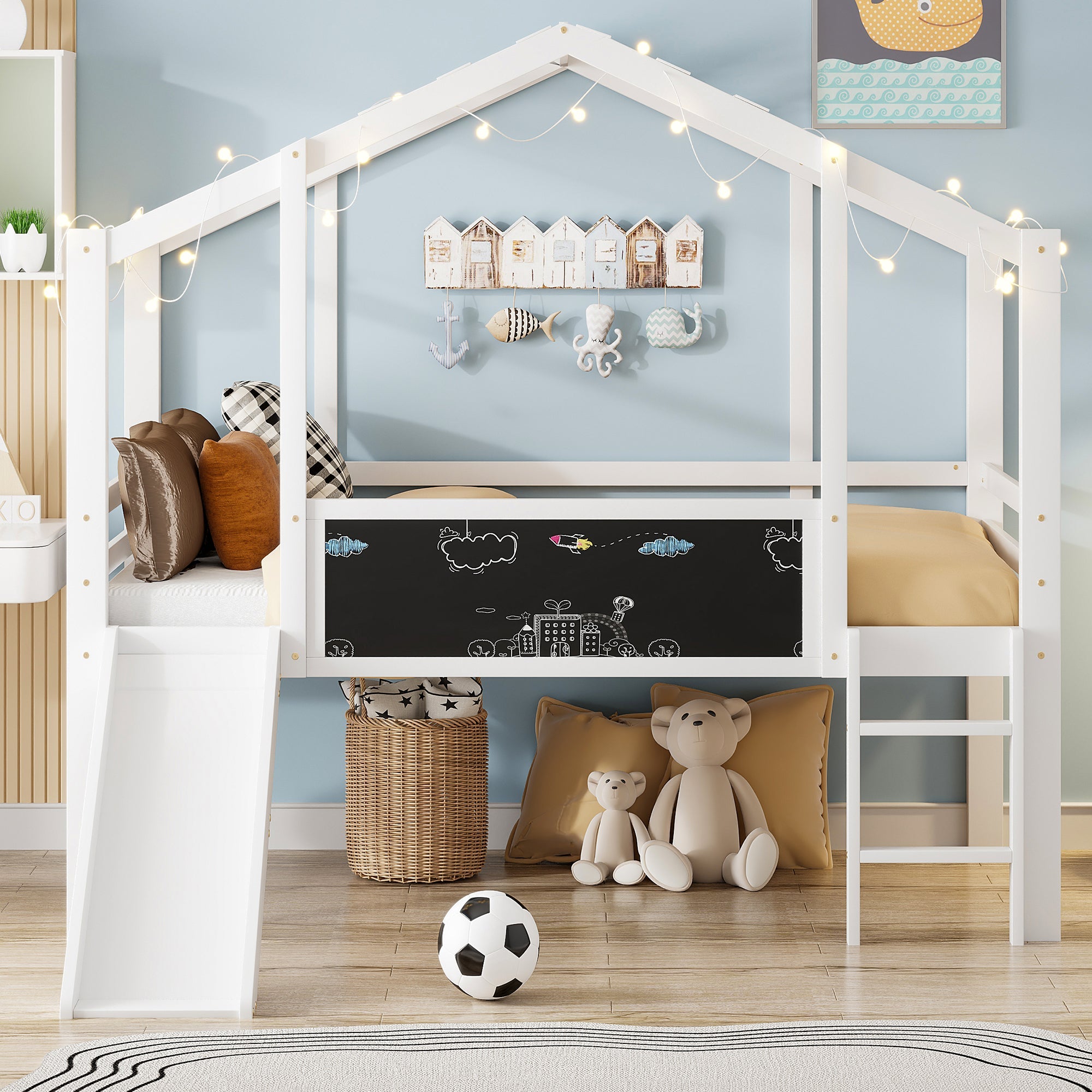 Logidon hoogslaper 90x200 wit met loftdesign en glijbaan