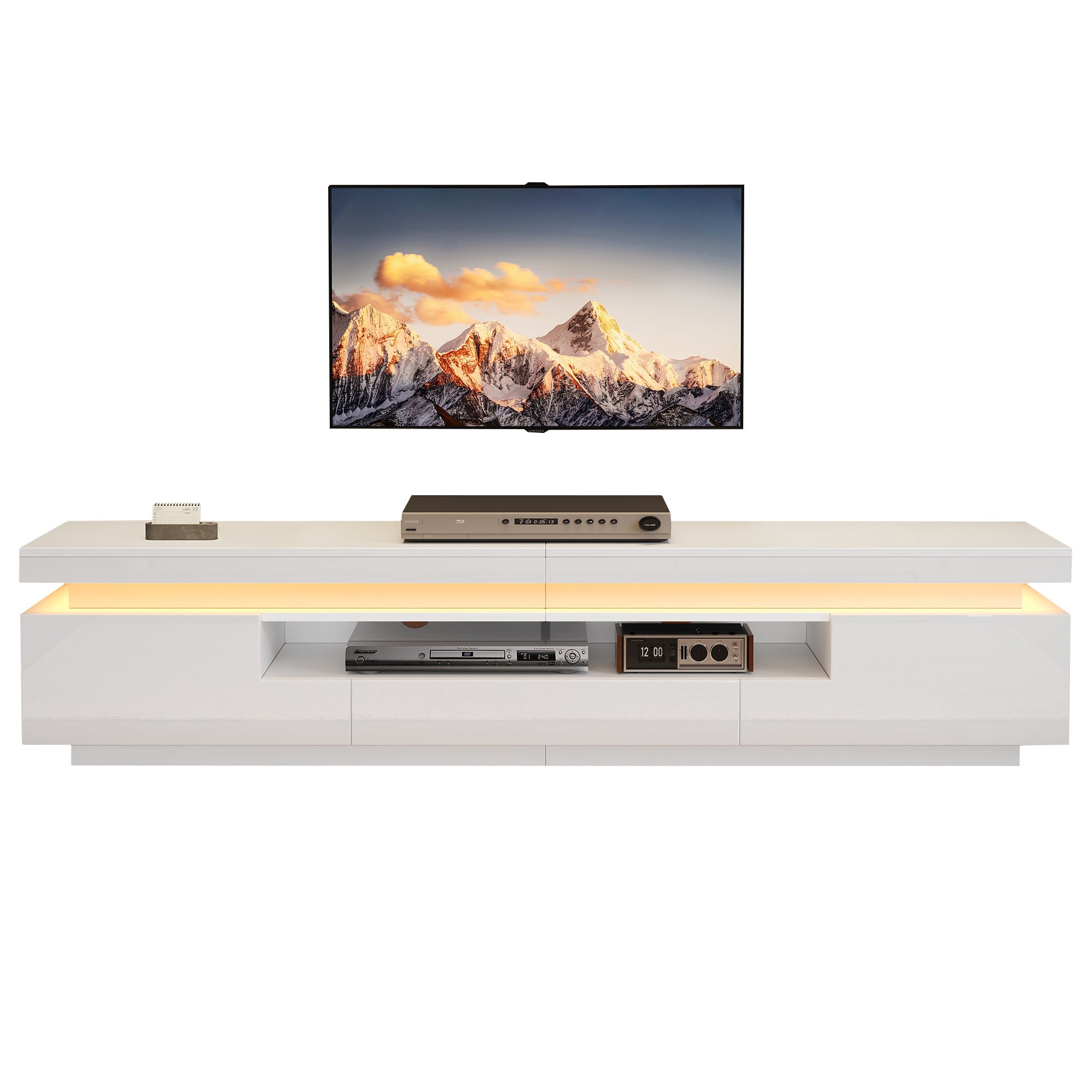 Logidon wit hoogglans LED lowboard 175x38x45 cm met 2 kasten