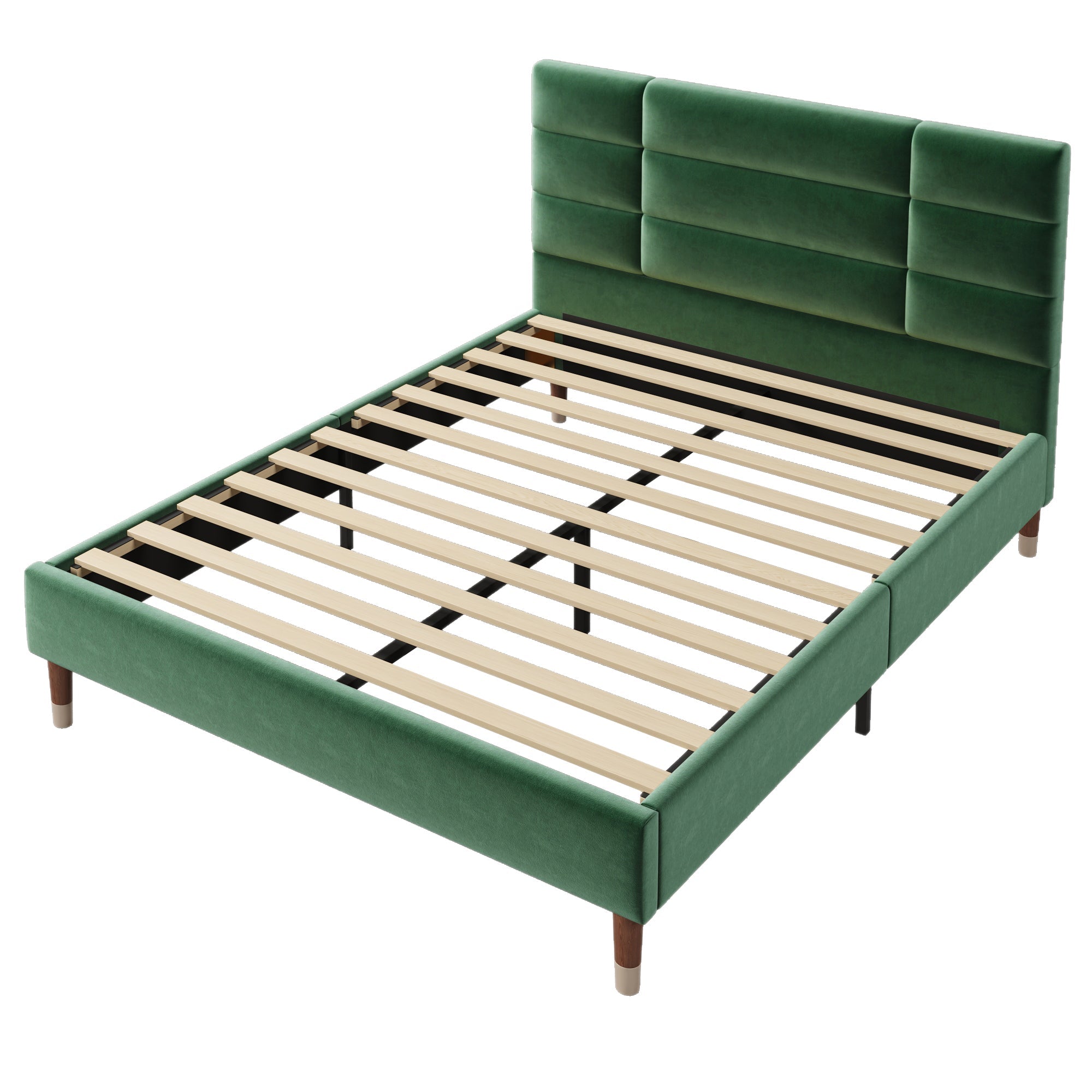 Logidon gestoffeerd bed tweepersoonsbed 140x200 donkergroen fluwelen lattenbodem