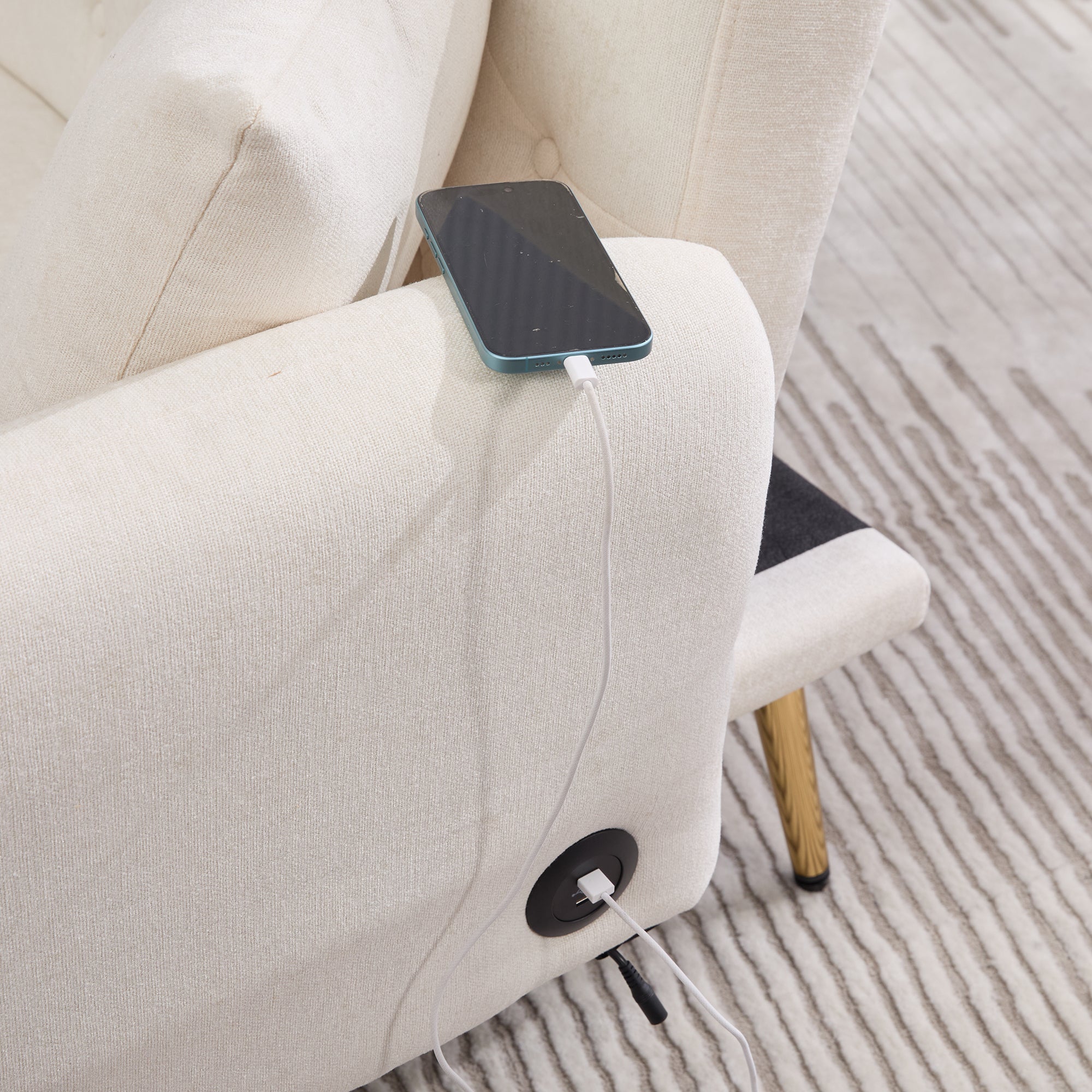Logidon slaapbank tweezits beige fluweel met verstelbare rugleuning USB