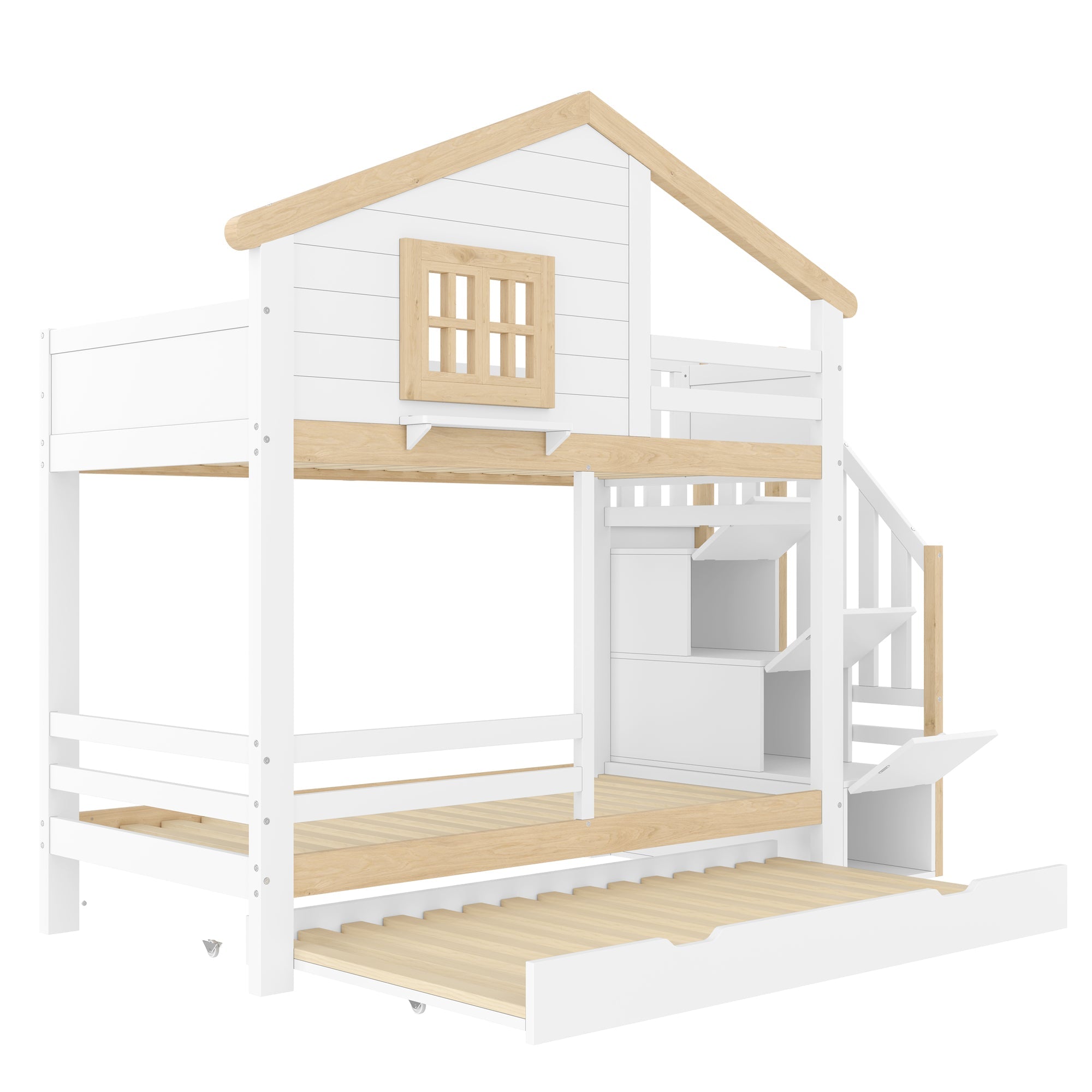 Logidon stapelbed 90x200 cm wit naturel uitschuifbed