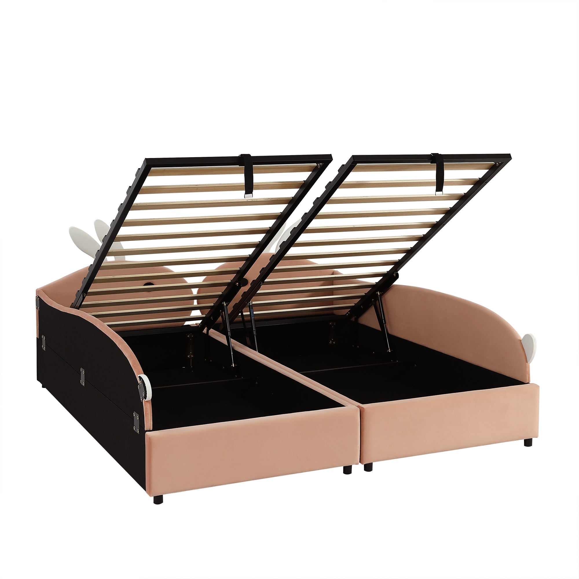 Logidon gestoffeerd bed 90x200 cm roze fluwelen konijn hoofdbord met opbergruimte