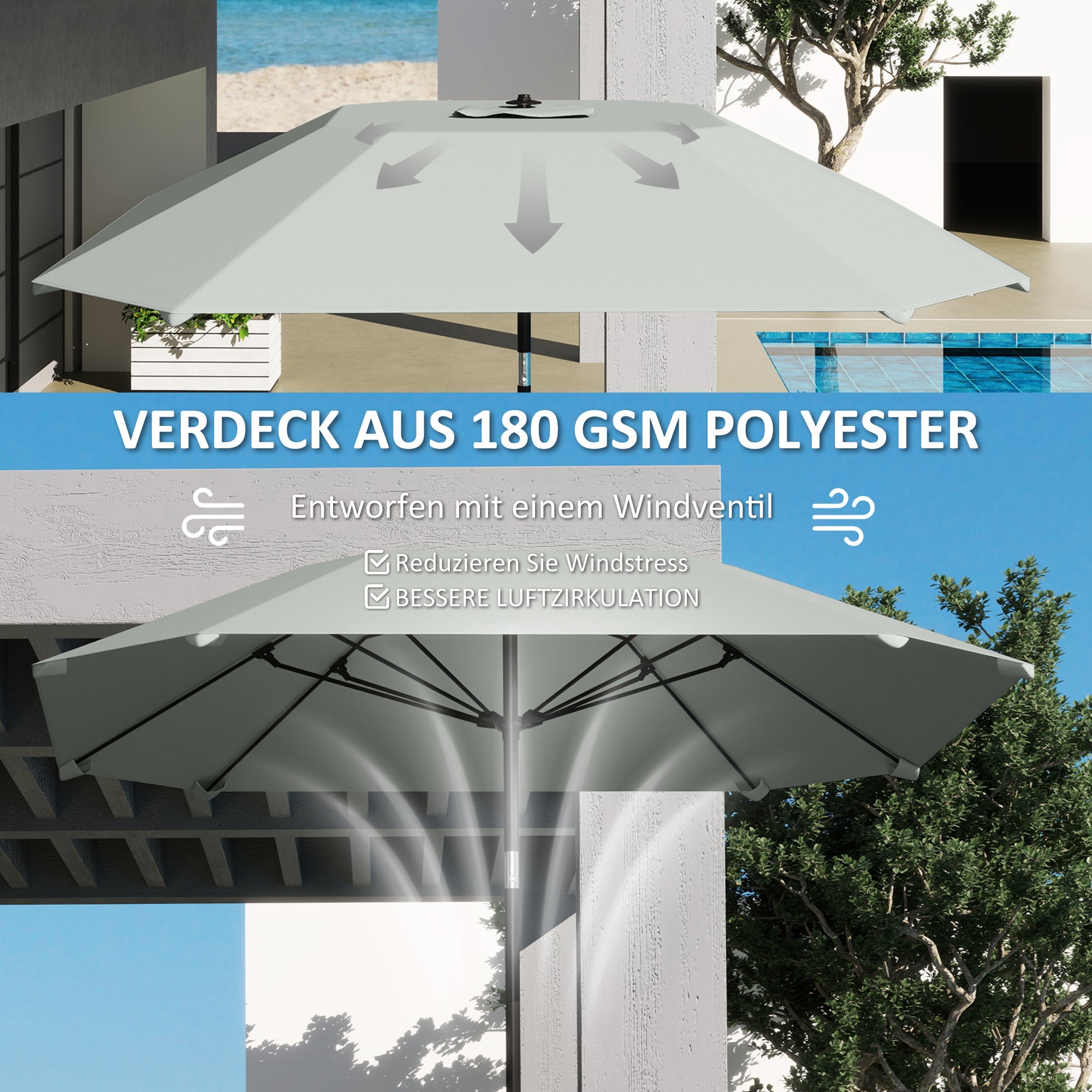 Logidon parasol Ø233 cm vouwfunctie achthoekig donkergrijs