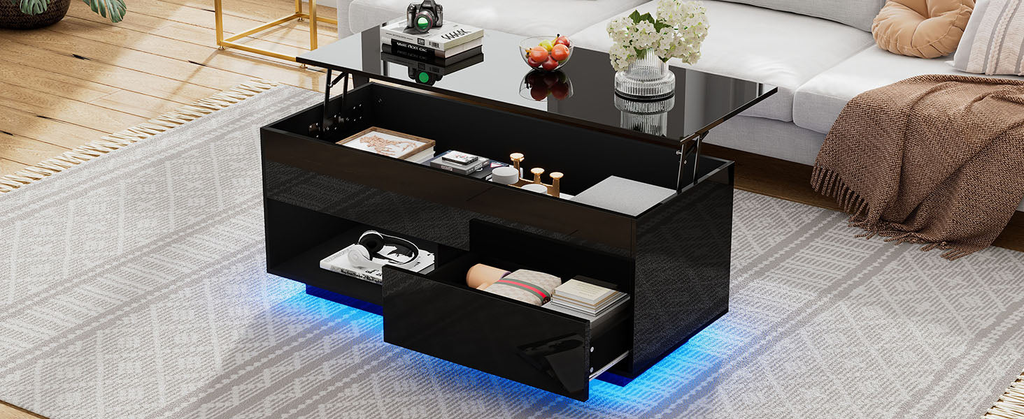 Logidon hoogglans salontafel 100x50x55 cm zwart LED-verlichting