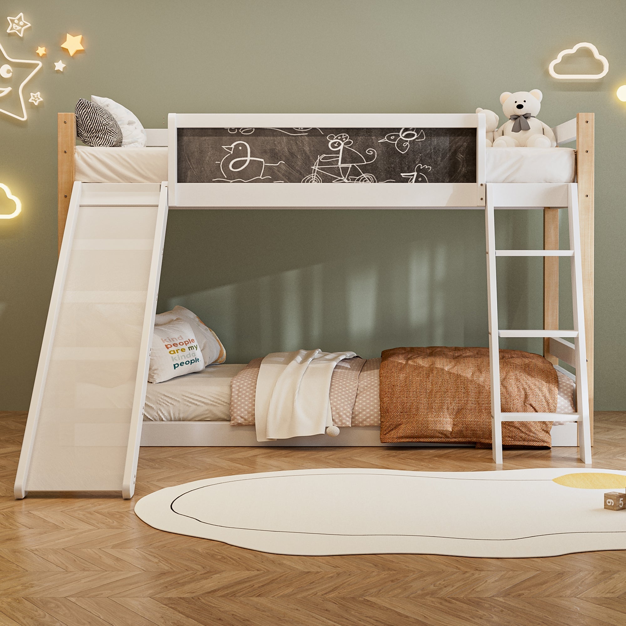 Logidon Stapelbed Kind Met Glijbaan En Trap 90x200 Wit