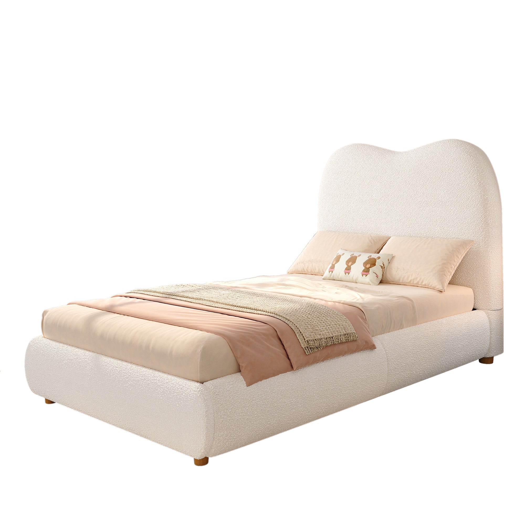 Logidon Hydraulisch Kinderbed 90 x 200 cm met Opbergruimte Beige Bouclé
