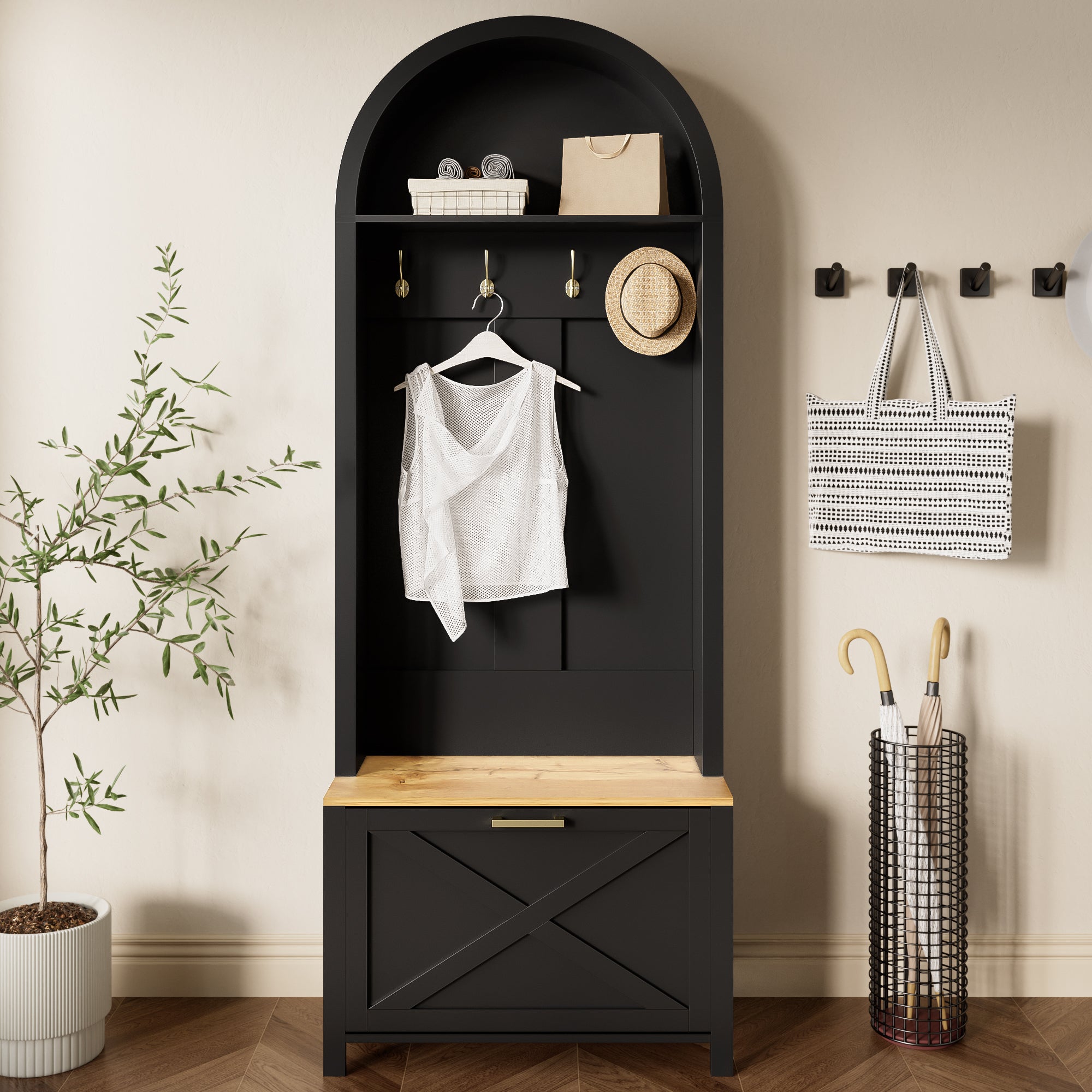 Logidon Garderobekast Zwart 75x35x195 cm Halboom met Schoenenrek