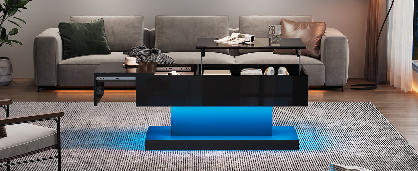 Logidon hoogglans liftsalontafel zwart 100x50x45 cm LED-verlichting