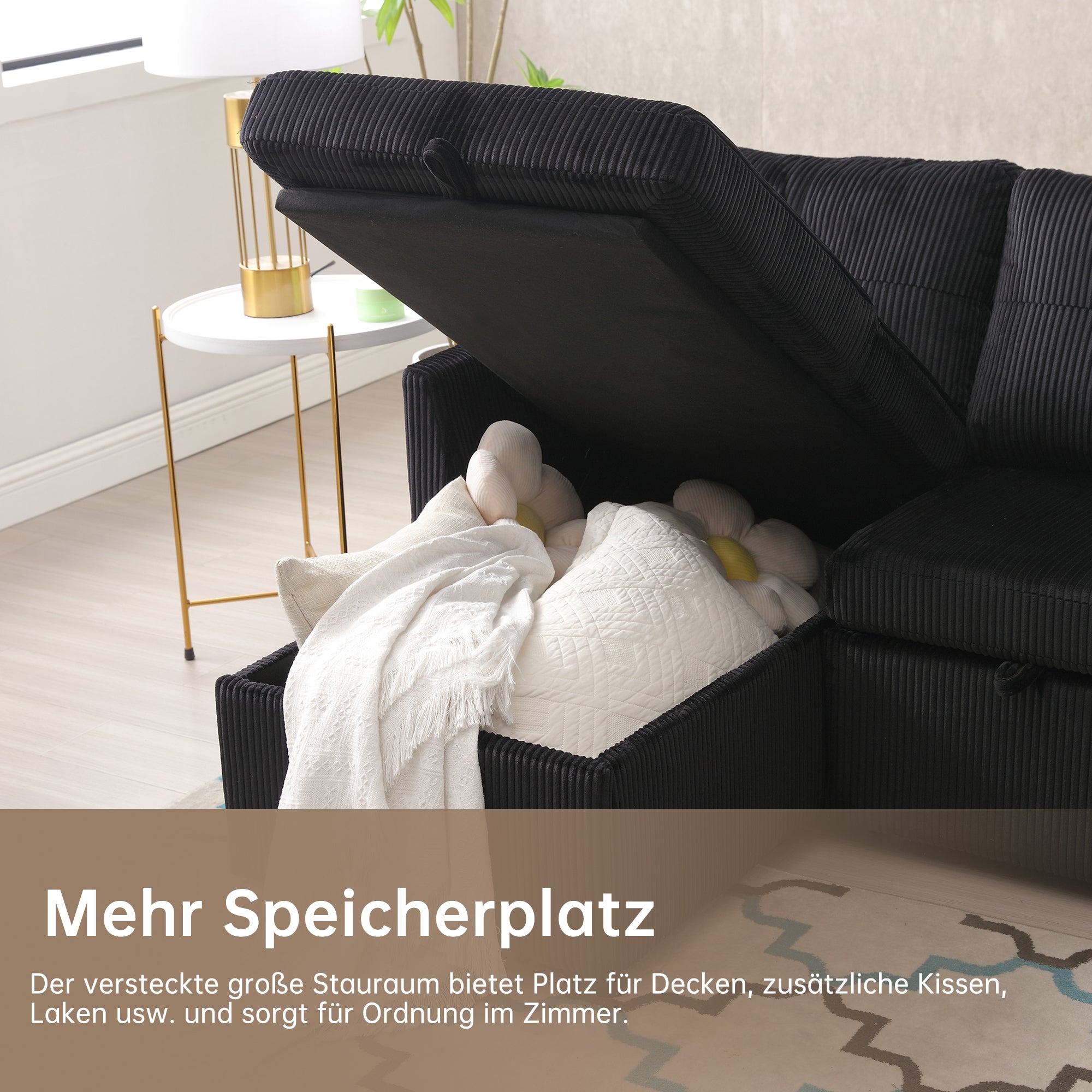 Logidon Modulaire Slaapbank Zwart Fluweel Met Opbergbedfunctie
