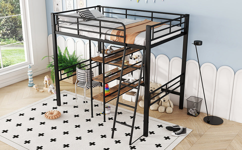 Logidon hoogslaper 90x200 cm met bureau, metalen frame zwart