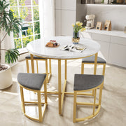 Logidon eettafelset grijs fluweel, 80x80 cm, gouden frame, 4 stoelen