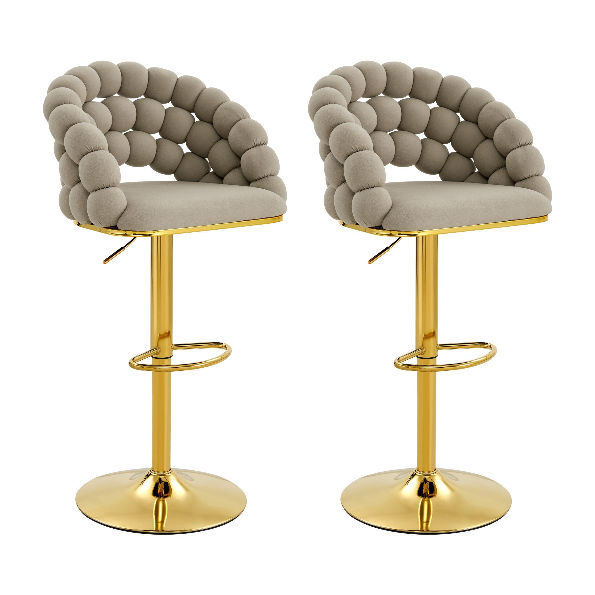 Logidon grijze fluwelen barkrukken set van 2 kogelketting rugleuning gouden frame