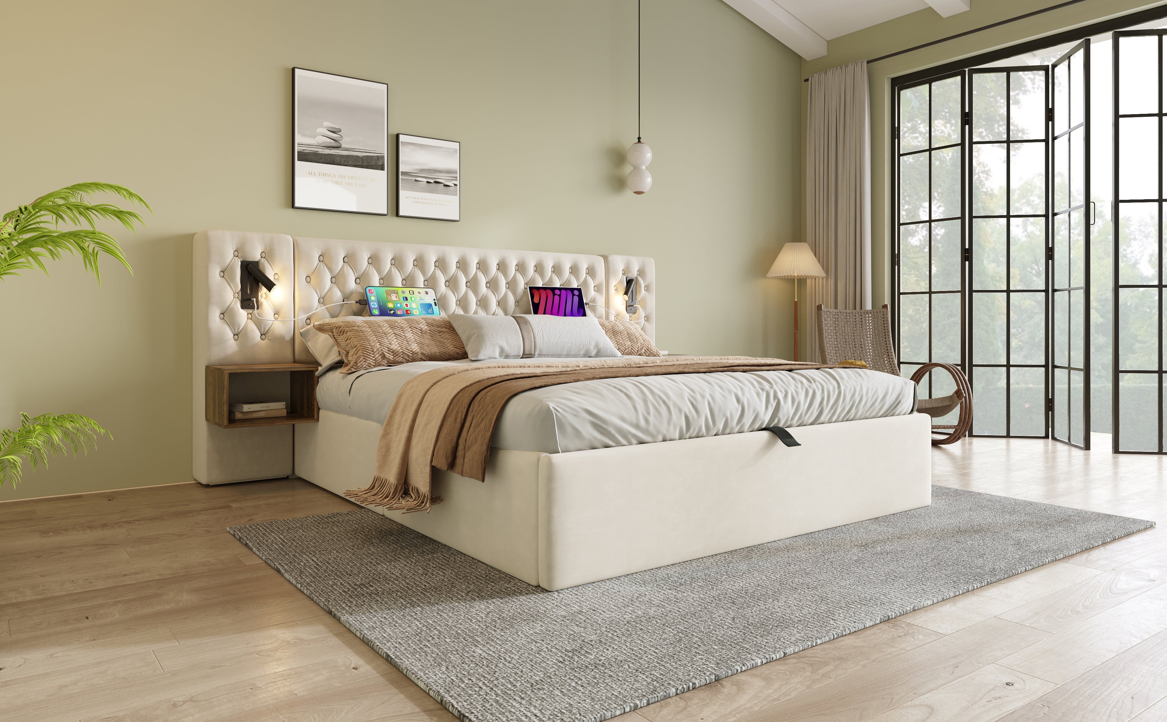 Logidon bedsysteem beige 160x200 cm hydraulisch opbergmatras