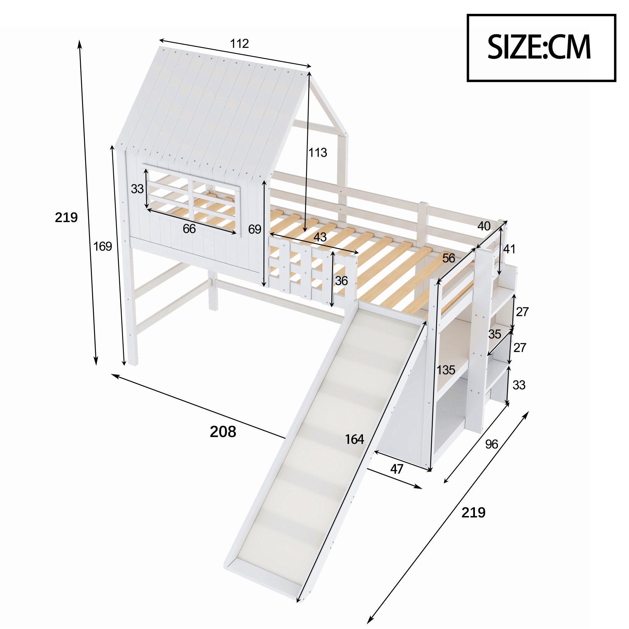 Logidon kinderbed 90x200 wit hoogslaper met ladderglijbaan