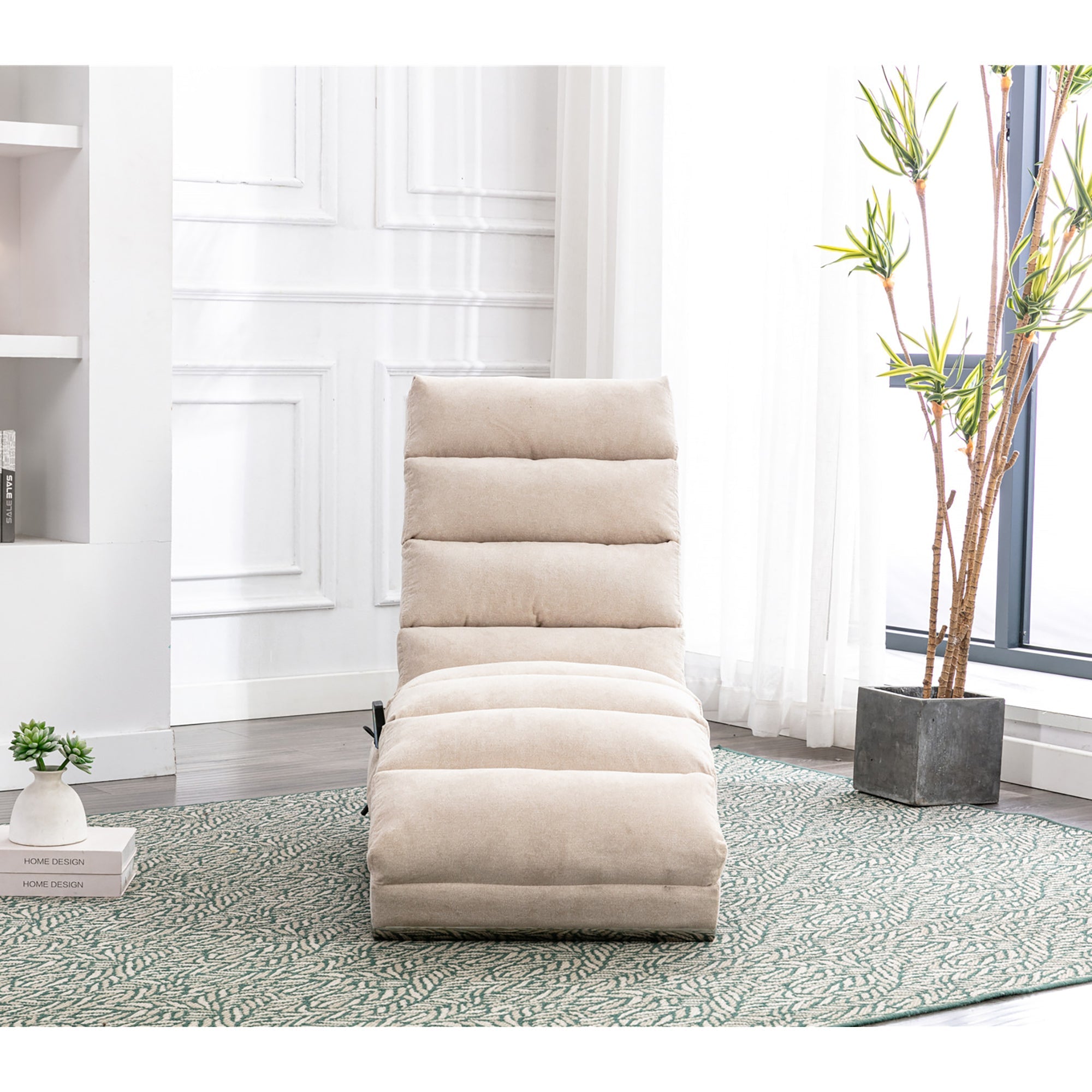 Logidon Linnen Massage Chaise Longue Beige met Afstandsbediening
