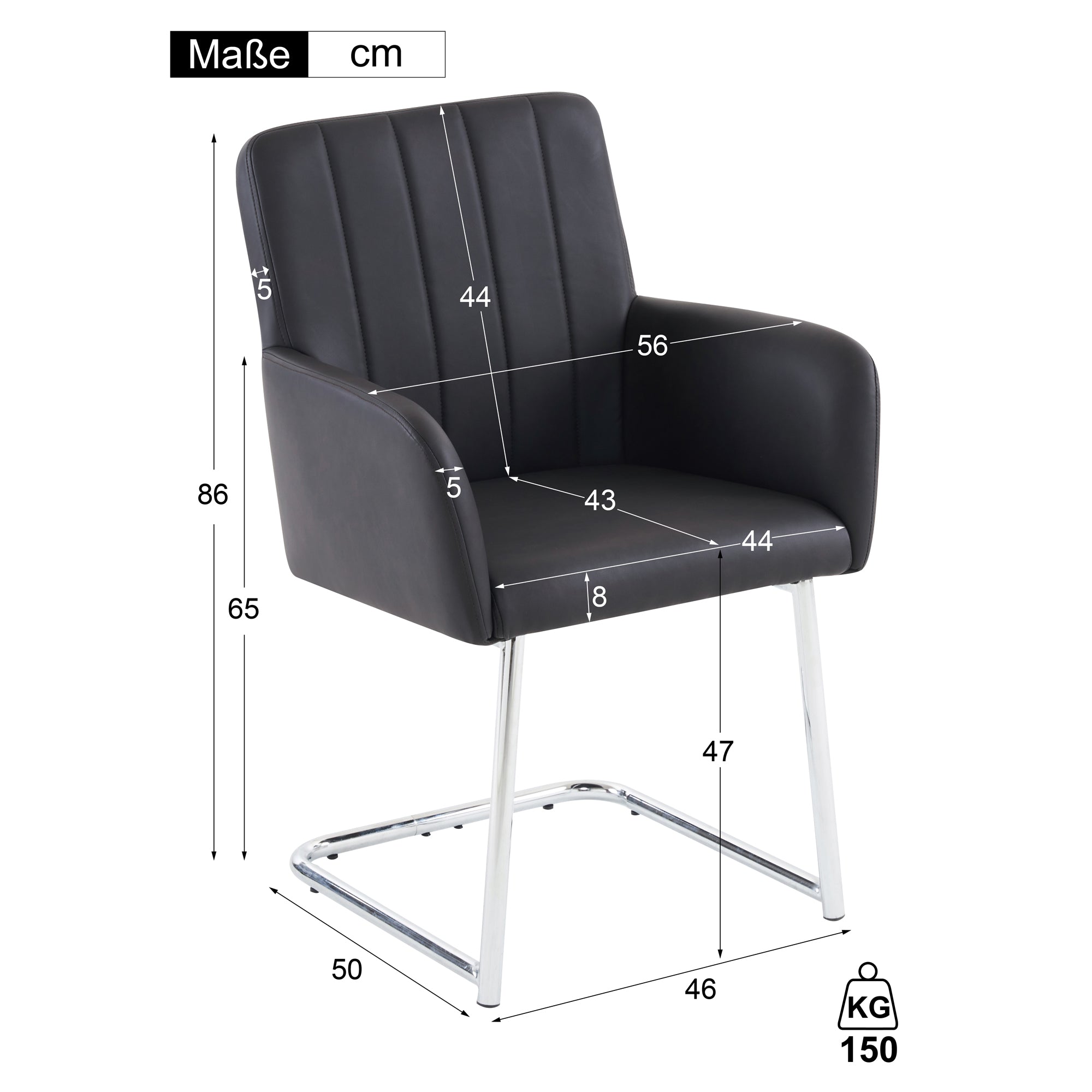 Logidon Set van 6 eetkamerstoelen verticale strepen kunstleer zwart