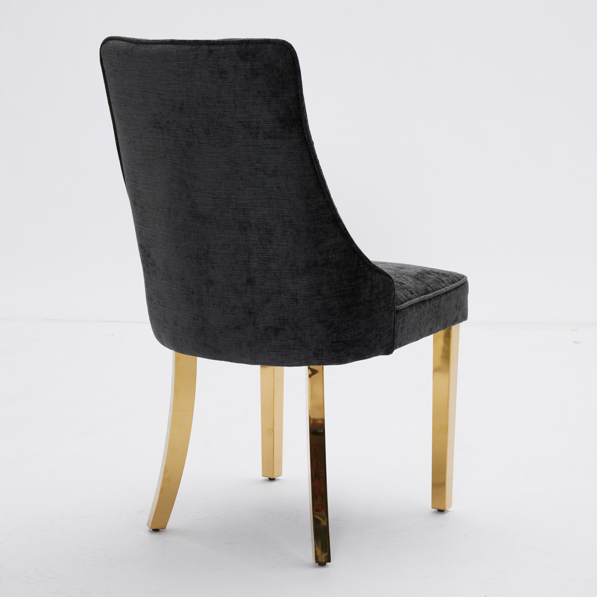 Logidon Chenille Eetstoelenset Zwart Gouden Poten Set van 2 65x50x95 cm