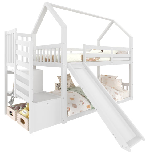 Logidon stapelbed met opbergtrap en glijbaan 90x200 wit