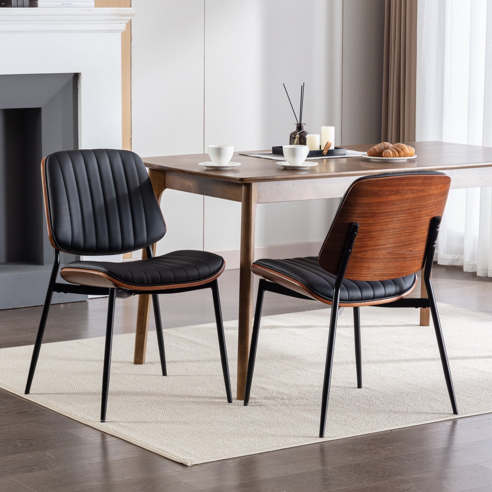 Logidon Eettafel Stoelenset 2 Mid Century Retro Kunstleer Zwart PU