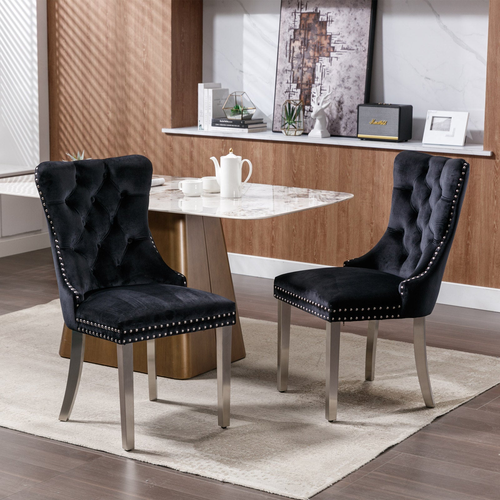 Logidon Nikki Collection Velvet eetkamerstoelen zwart set van 2