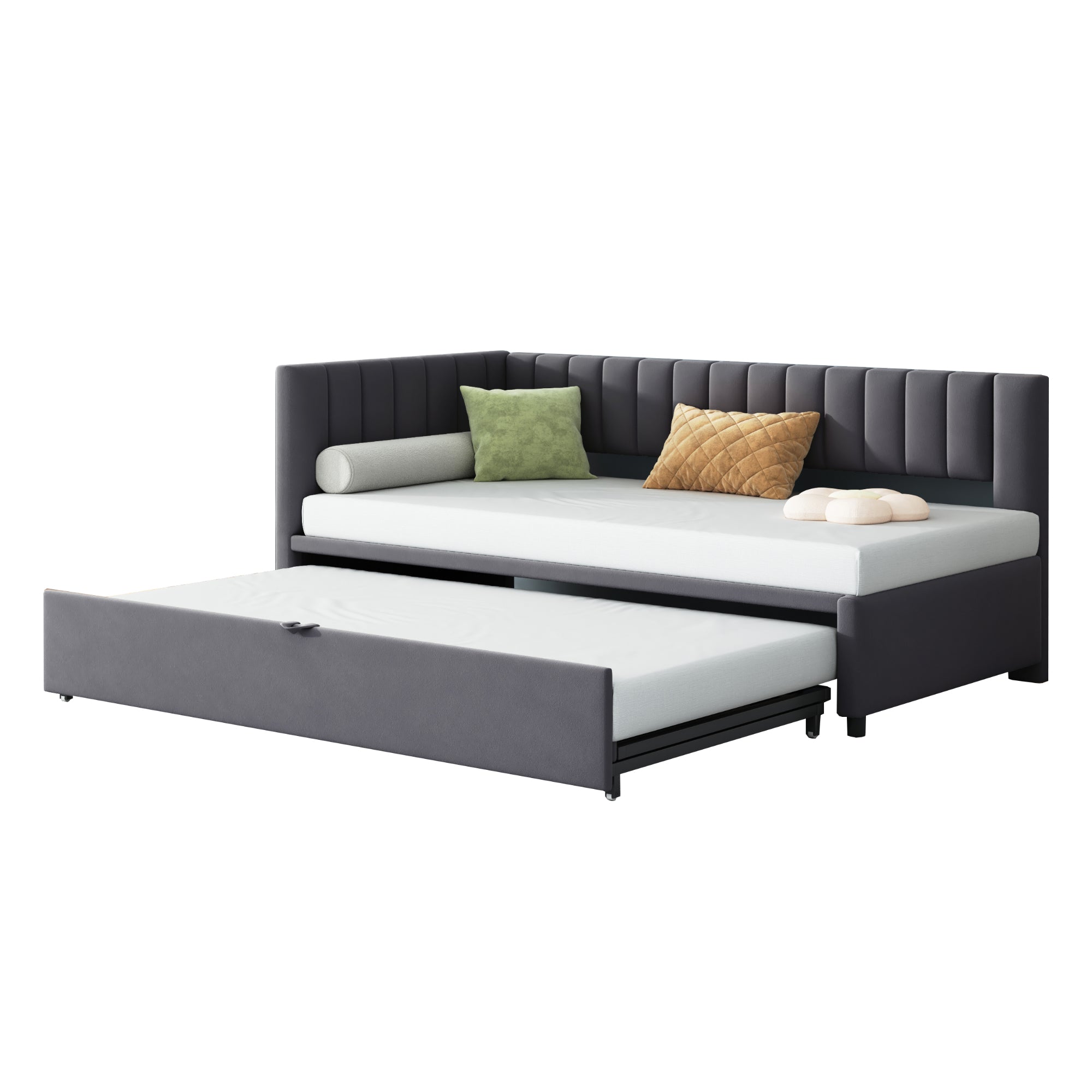 Logidon slaapbank L-vorm met uitschuifbaar bed 90/180x200 cm fluweelgrijs
