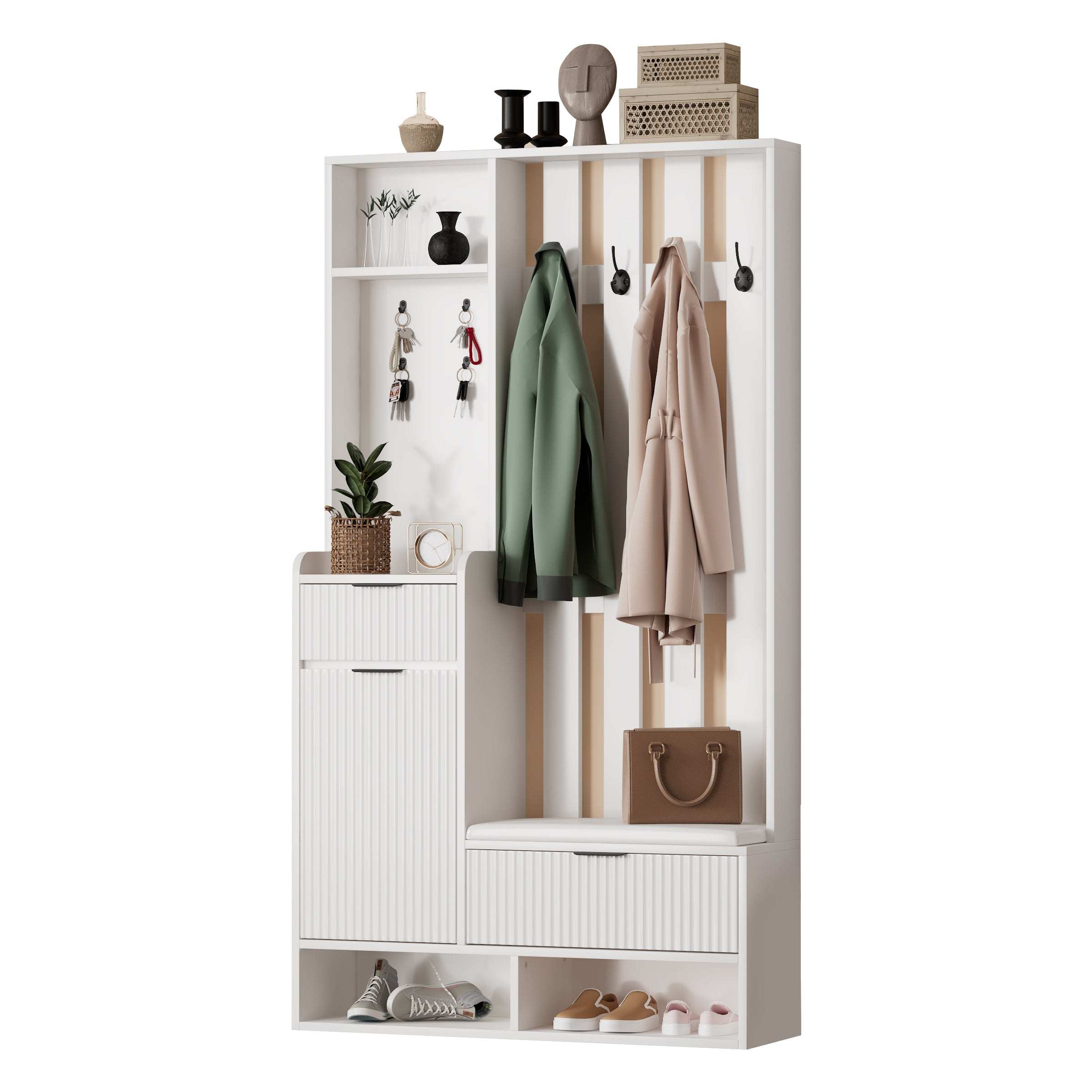 Logidon Kledingkast 6in1 Wit 100x30x180 cm Schoenenbankopberger
