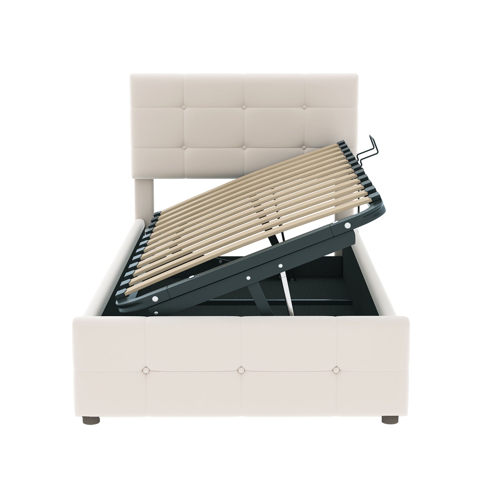 Logidon gestoffeerd bed 90x200cm beige fluwelen stof hydraulische opbergruimte