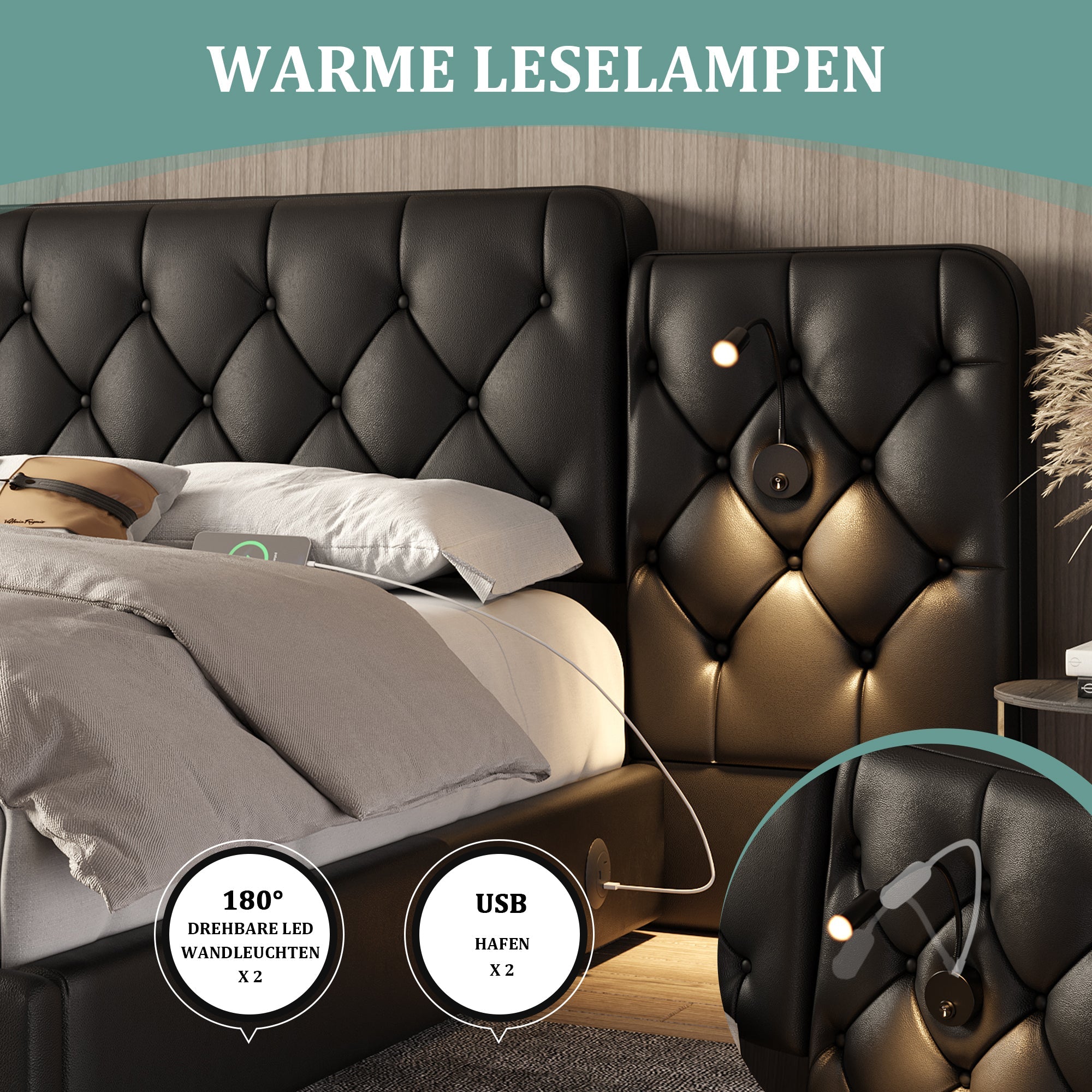 Logidon bedframe 180x200 cm zwart hydraulische opbergruimte