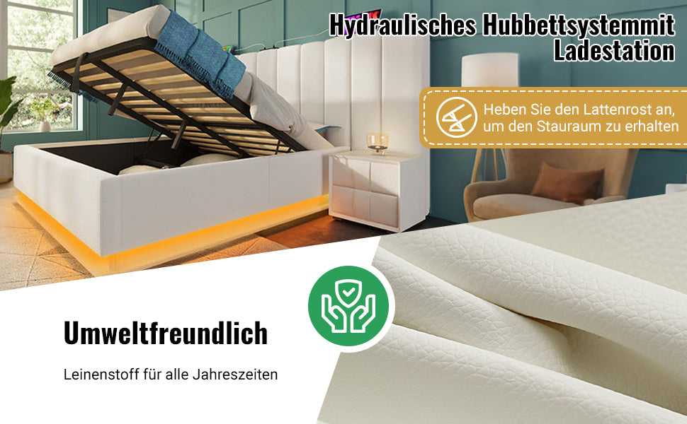 Logidon gestoffeerd bed 180x200 wit met opbergruimte LED app-bedieningsmatras