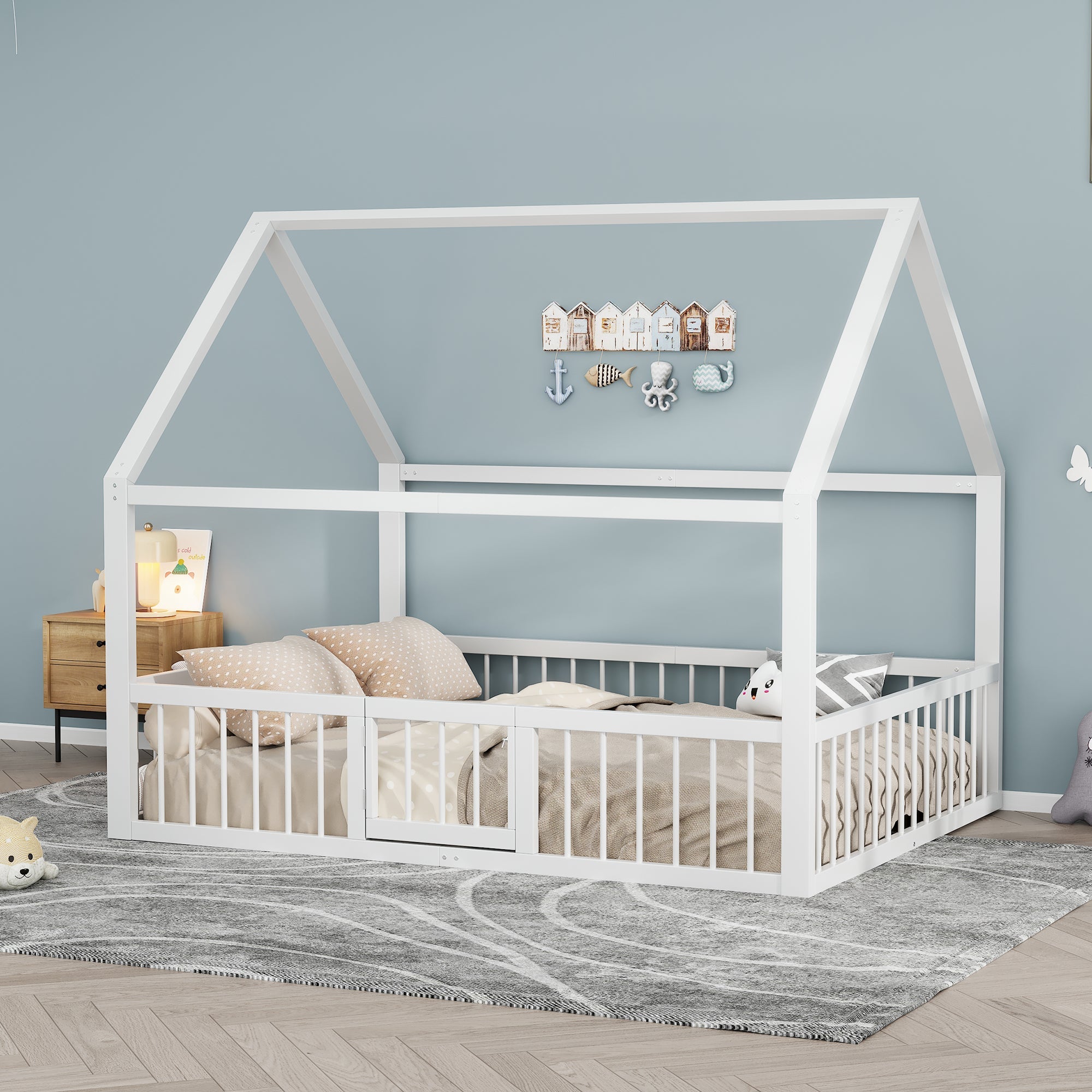 Logidon metalen bed 140x200 wit plat bed met dakframe