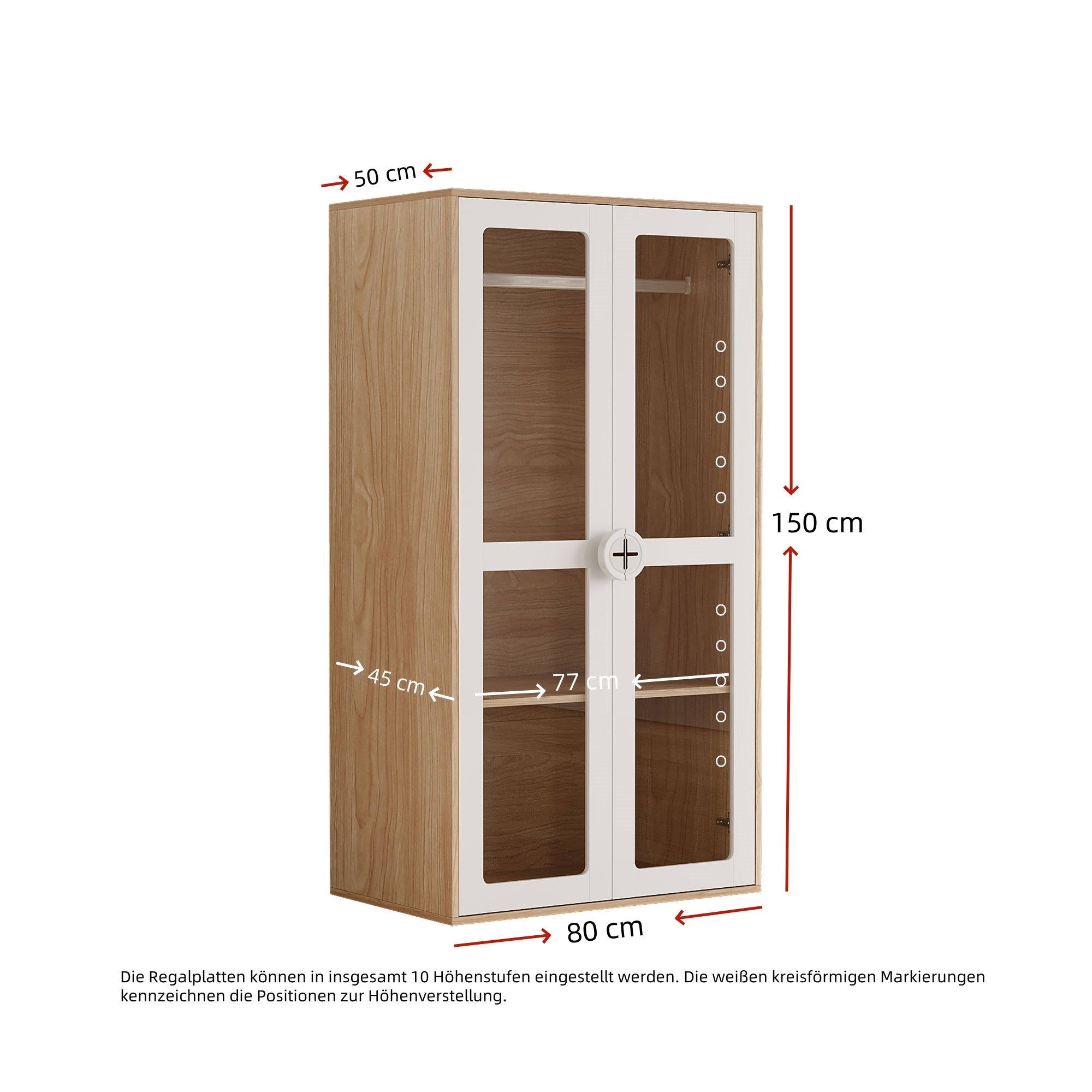 Logidon kinderkledingkast met glazen fronten, 80x50x150 cm, wit hout