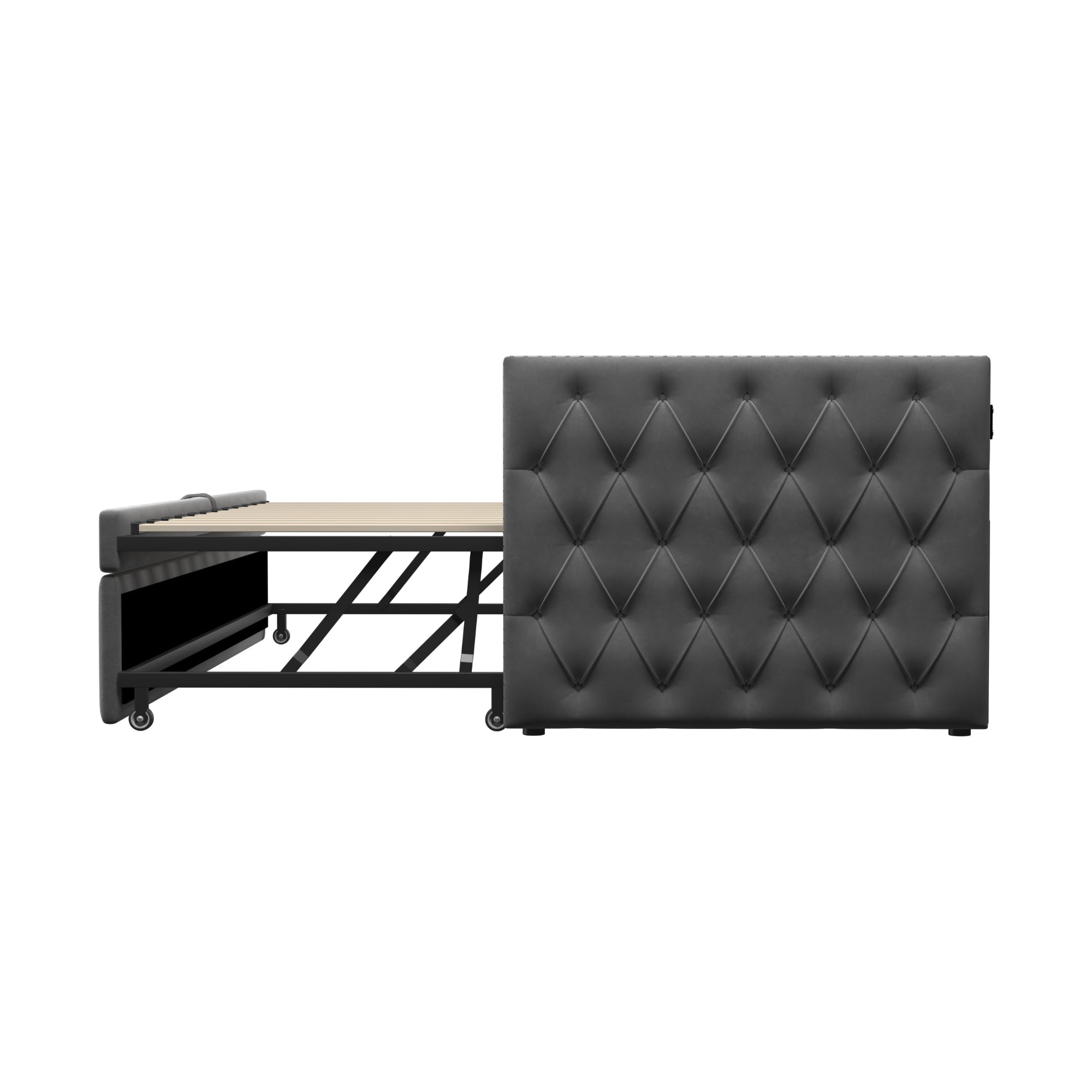Logidon gestoffeerd bed uitschuifbare slaapbank 90x200 grijs met lattenbodem