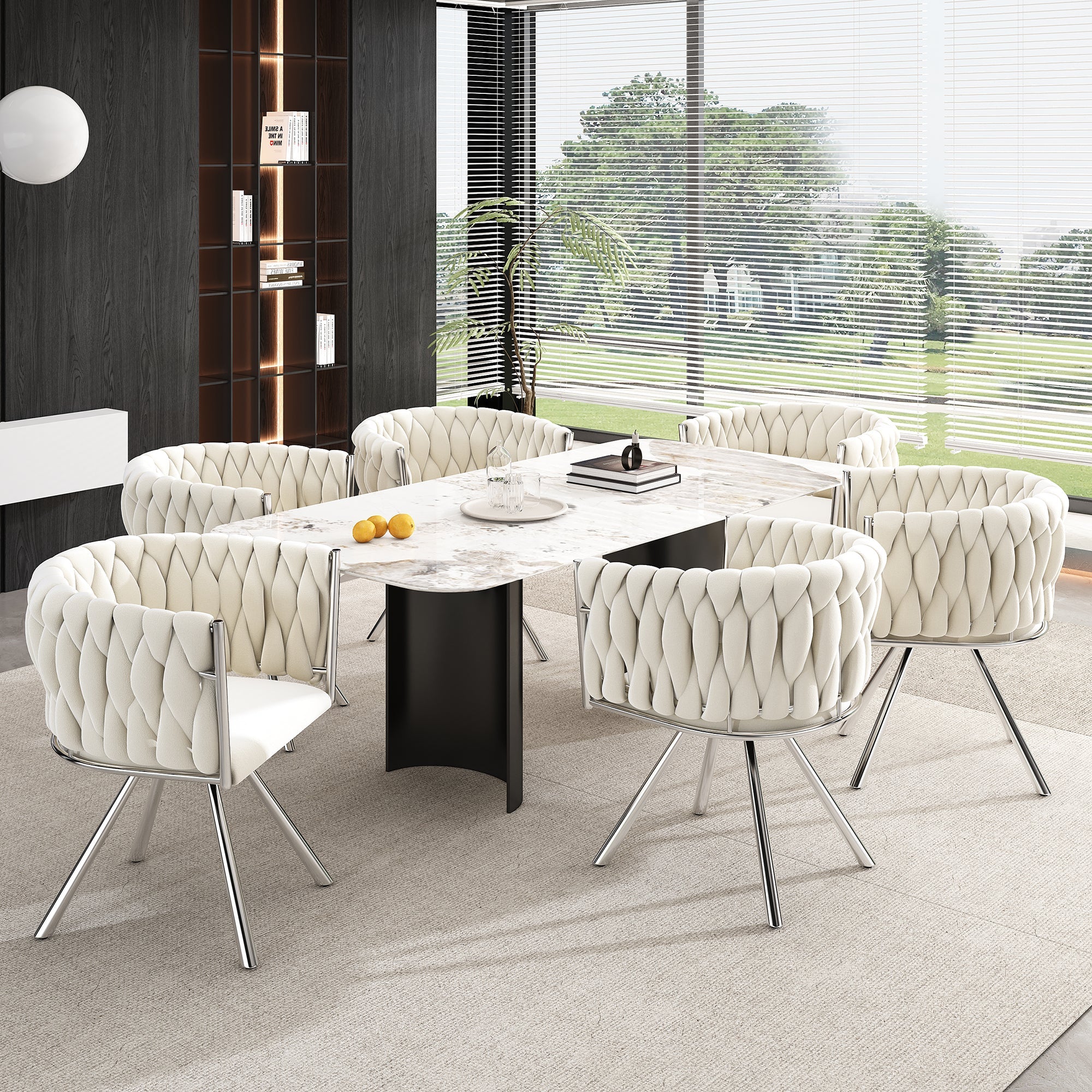 Logidon Eetkamerstoel fluweel Draaistoel Metaal Beige Zilver Set van 6
