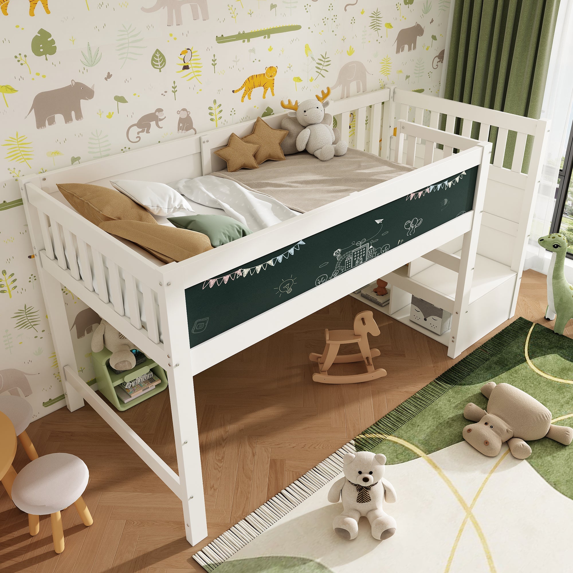 Logidon hoogslaper 90x200 kinderbed met whiteboard wit