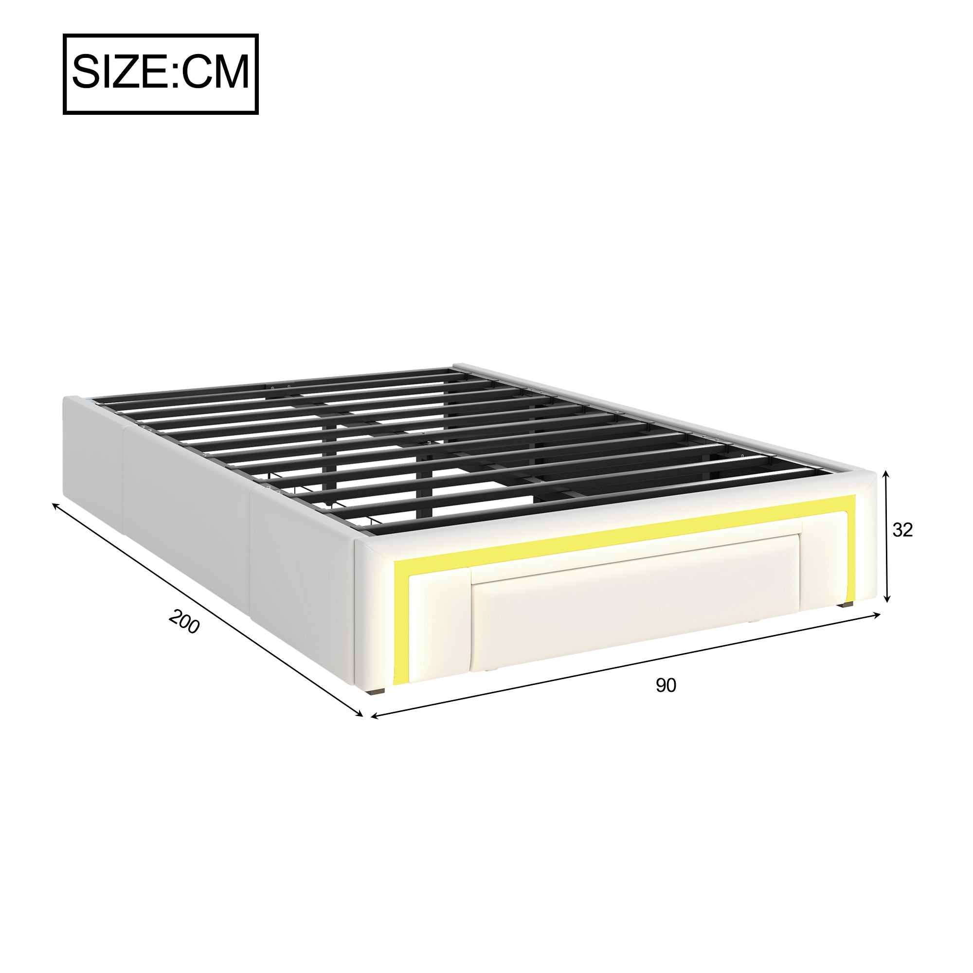 Logidon Bedframe 90x200 met lades PU-leer LED-verlichting Wit