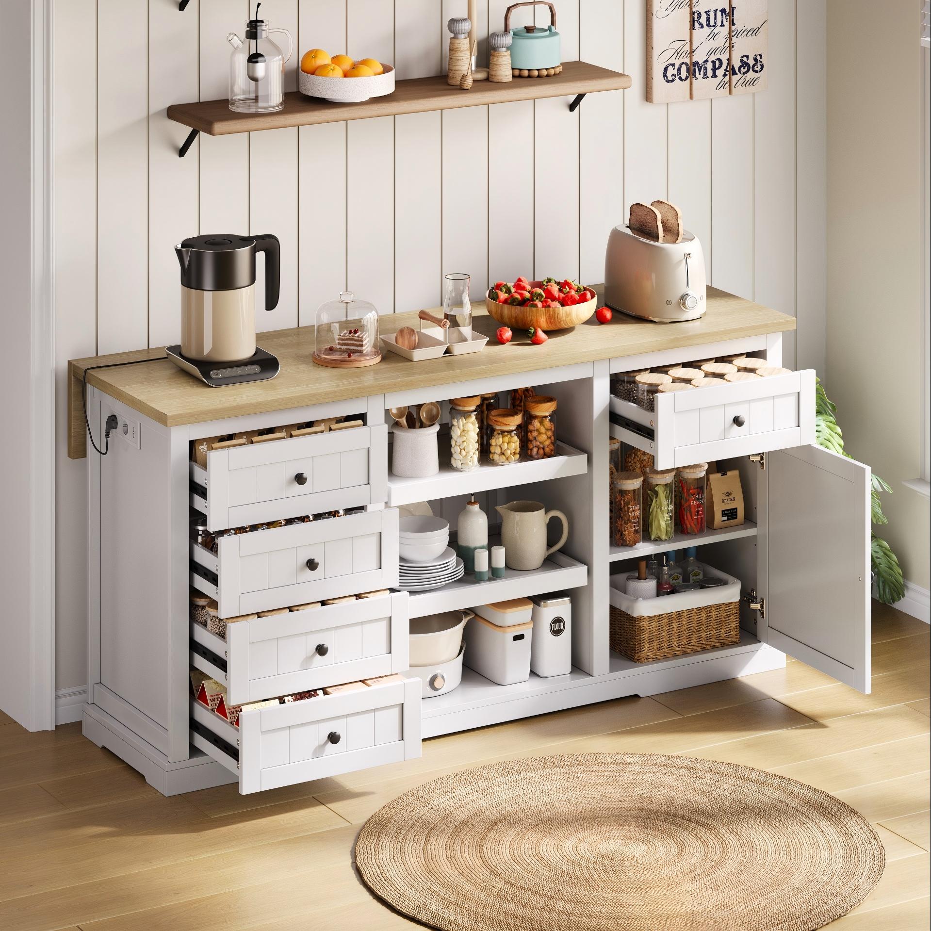 Logidon dressoir keukeneiland wit houten blad 5 laden 150x65x75 cm